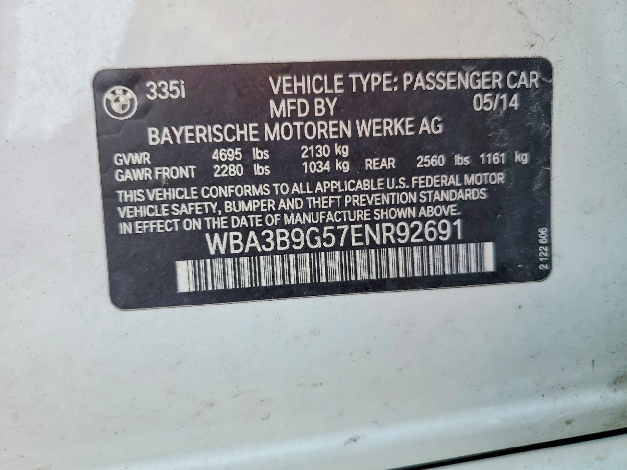 2014 Bmw 335 Xi Белый vin: WBA3B9G57ENR92691