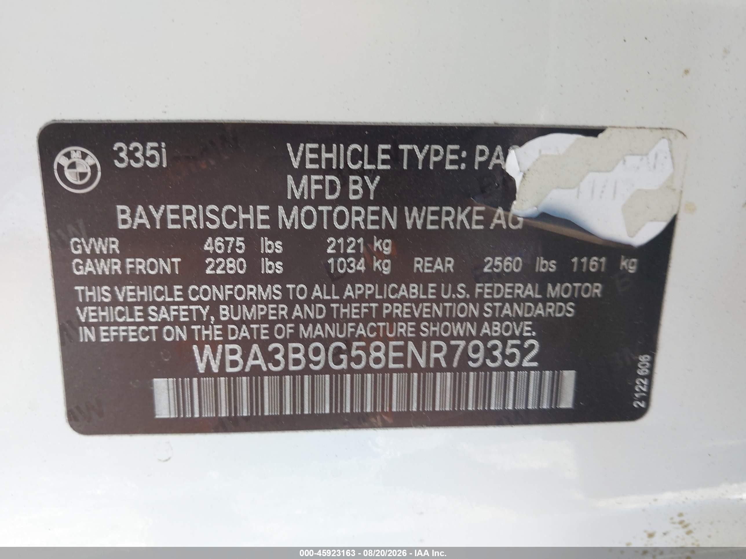 2014 Bmw 335i Xdrive White vin: WBA3B9G58ENR79352