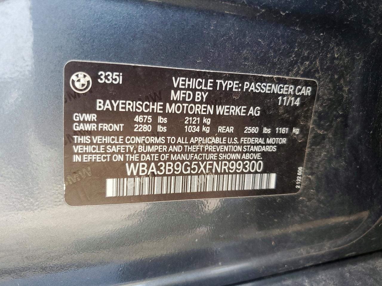 2015 Bmw 335 Xi Gray vin: WBA3B9G5XFNR99300