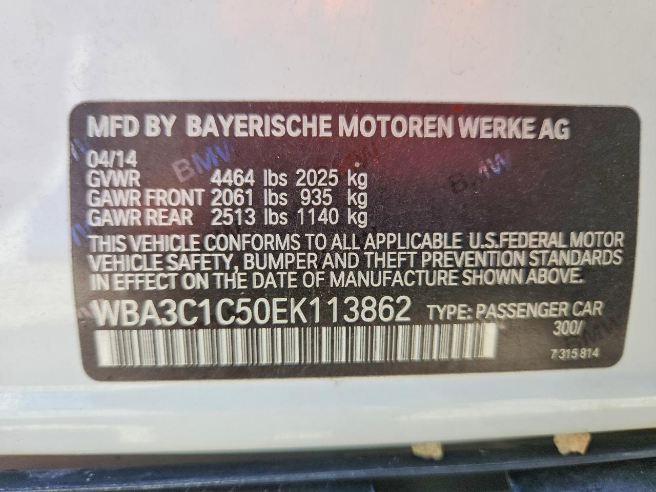 2014 Bmw 328 I Sulev White vin: WBA3C1C50EK113862