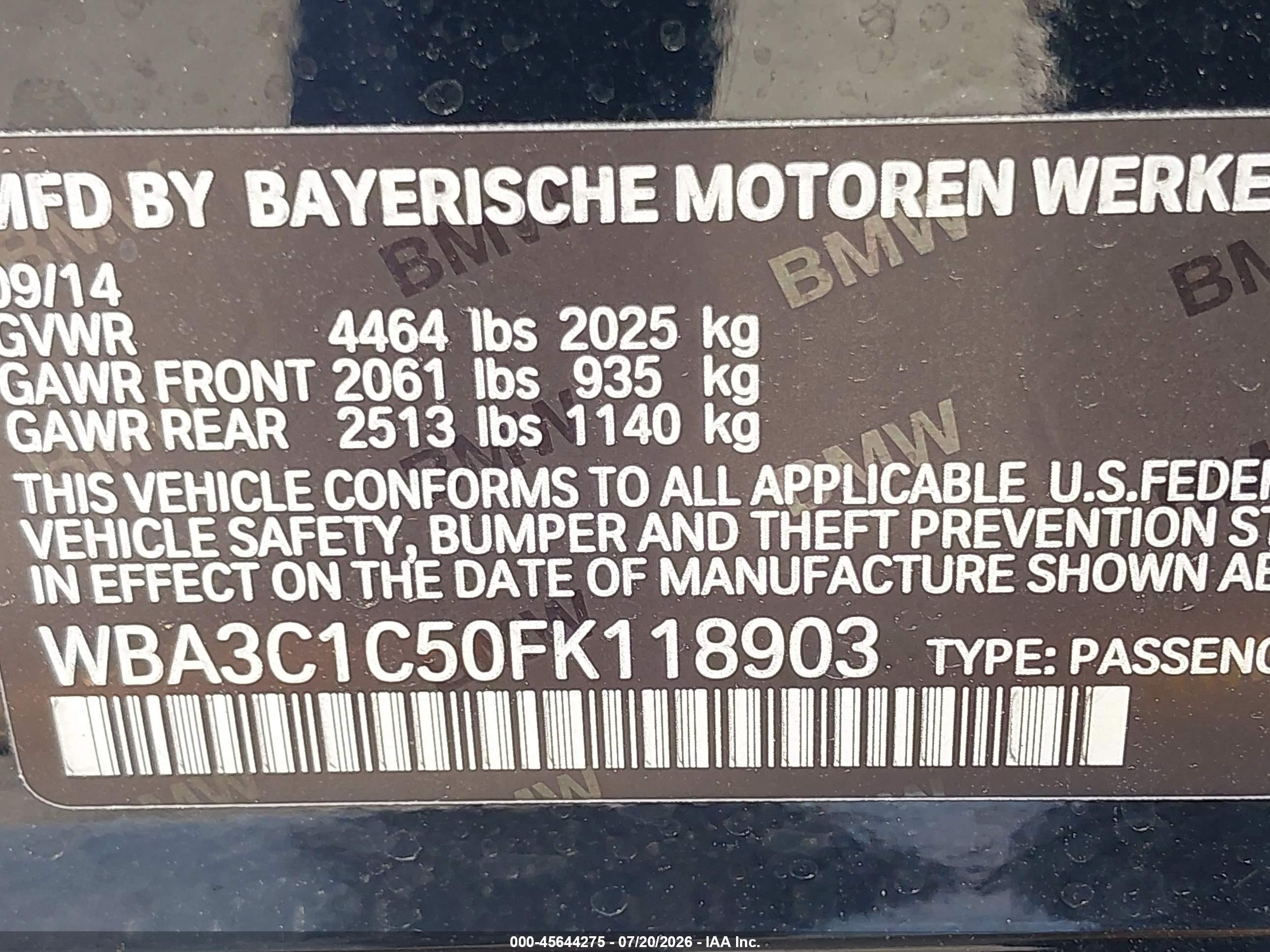 2015 Bmw 328i   Black vin: WBA3C1C50FK118903
