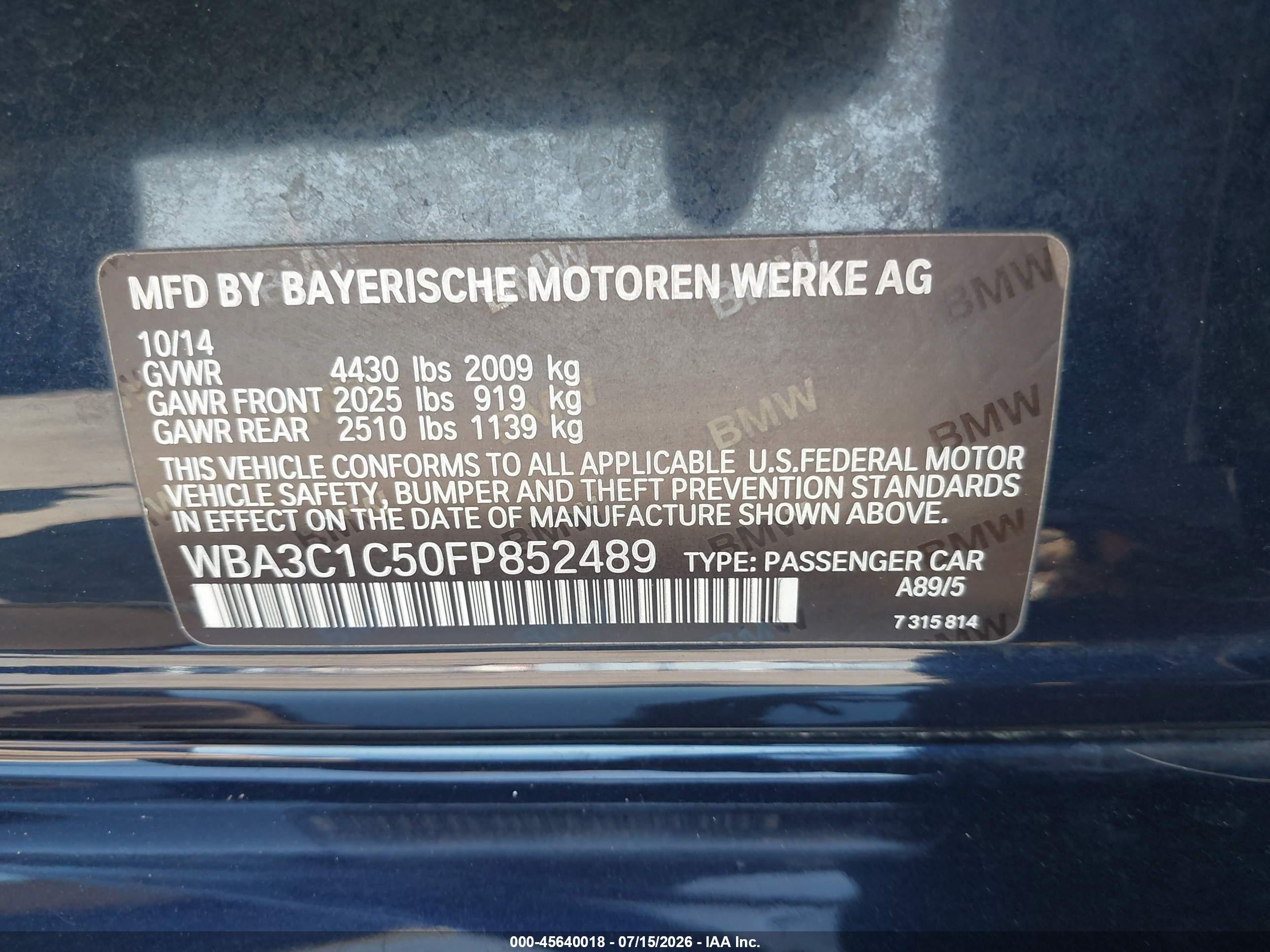 2015 Bmw 328i Dark Blue vin: WBA3C1C50FP852489