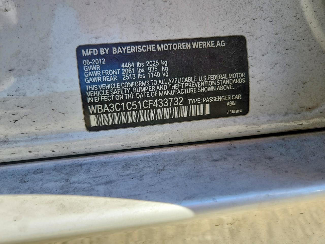 2012 Bmw 328 I Sulev Белый vin: WBA3C1C51CF433732