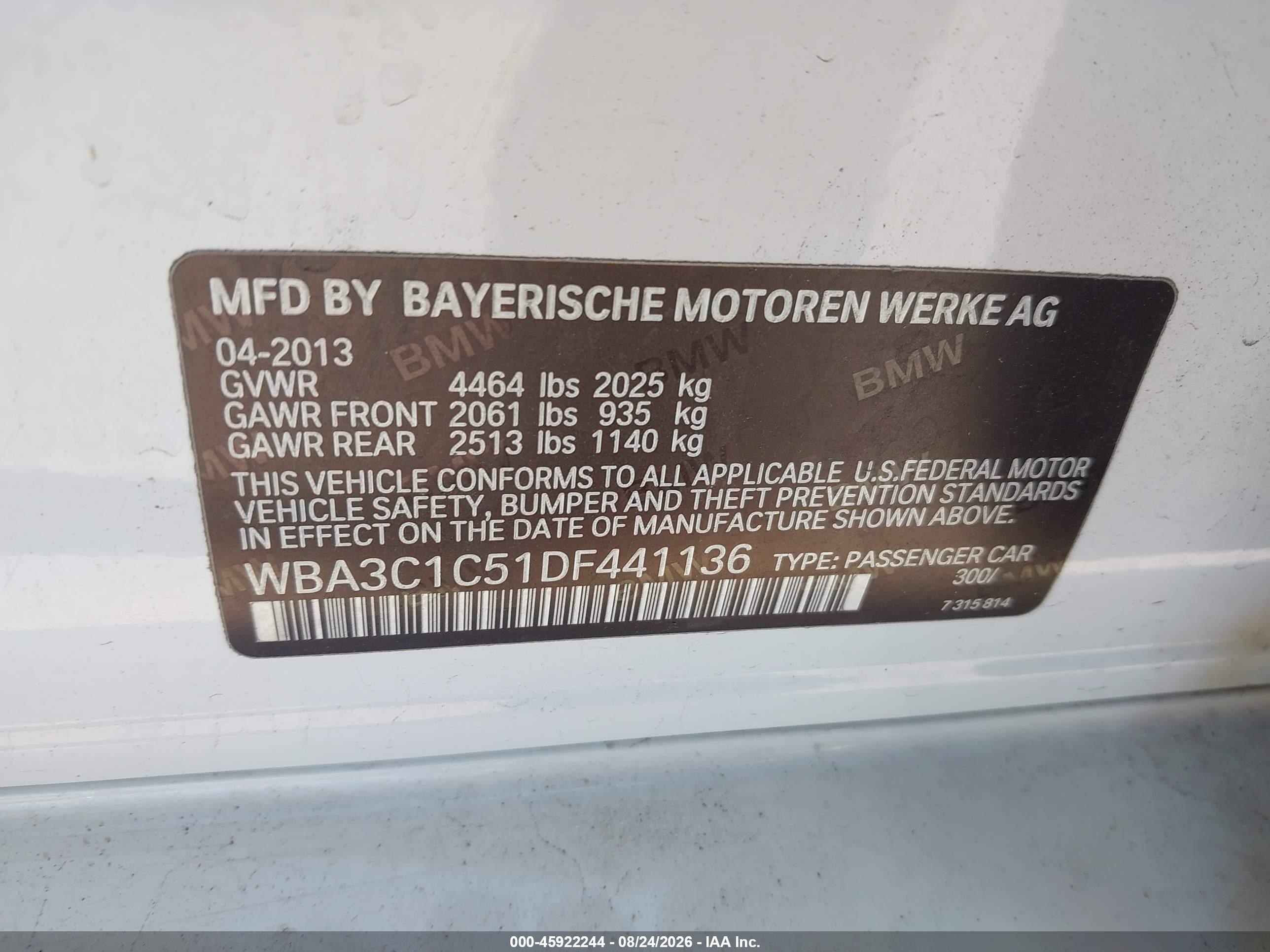 2013 Bmw 328i   White vin: WBA3C1C51DF441136