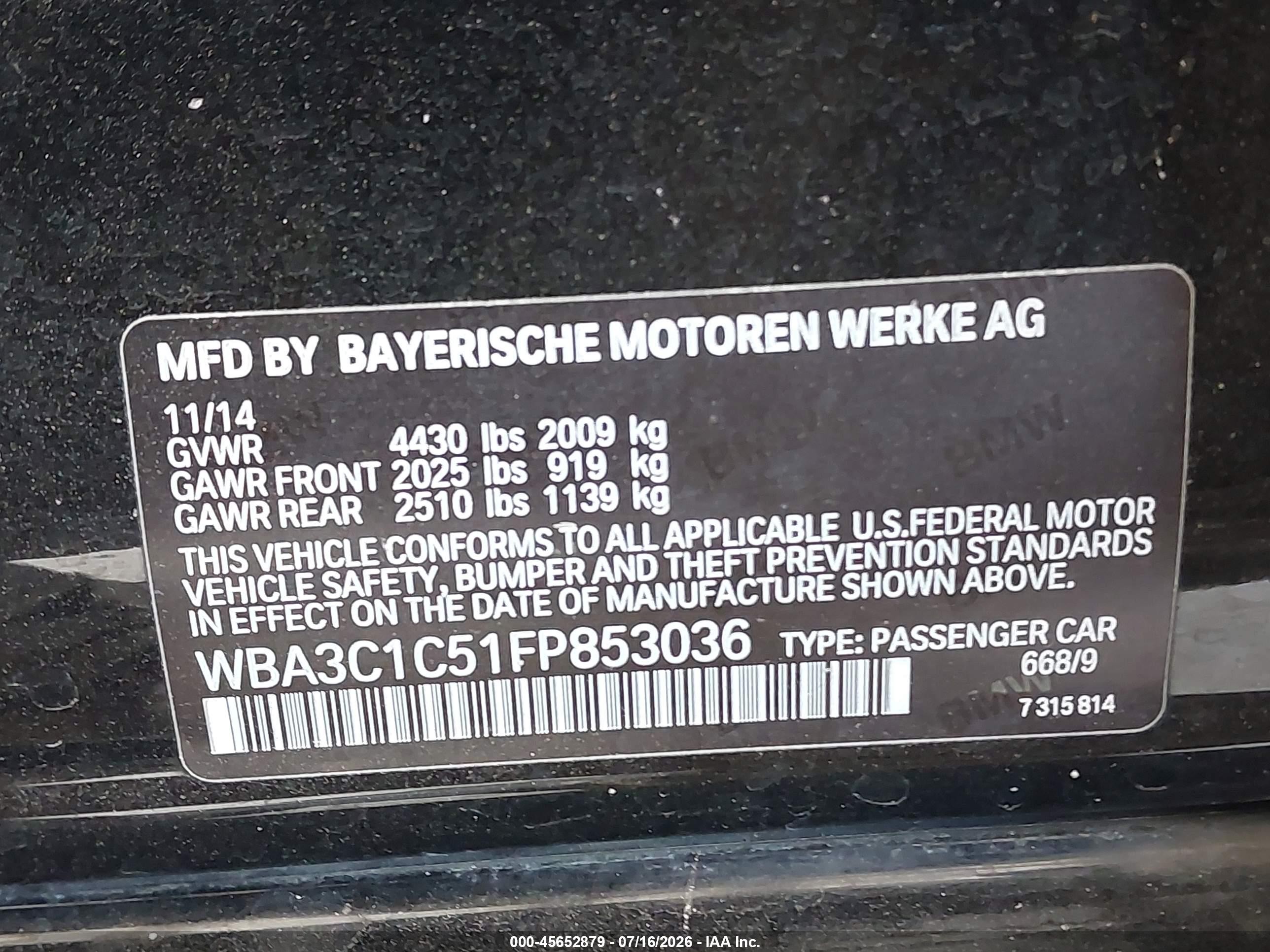 2015 Bmw 328i   Black vin: WBA3C1C51FP853036
