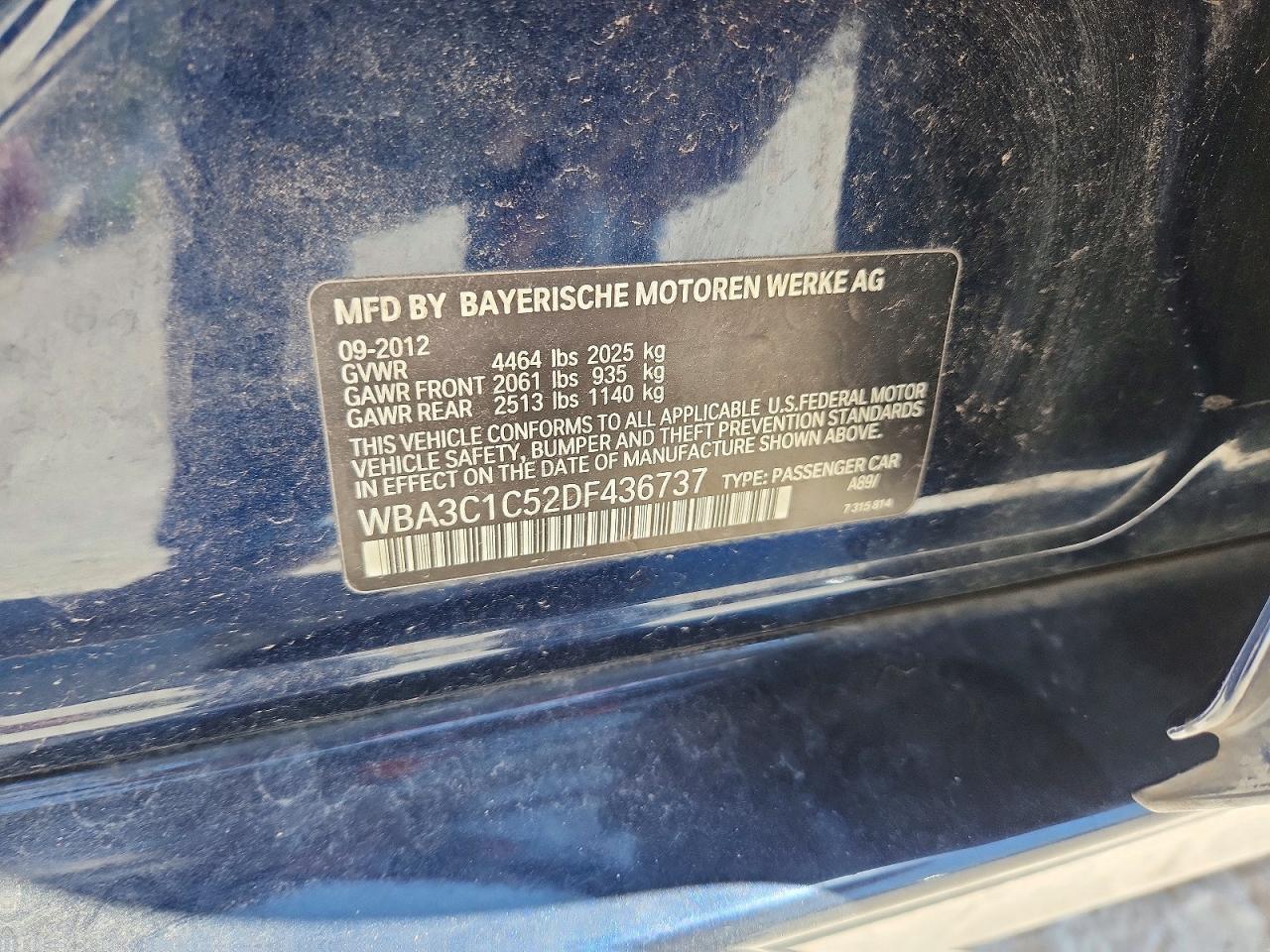 2013 Bmw 328 I Sulev Blue vin: WBA3C1C52DF436737