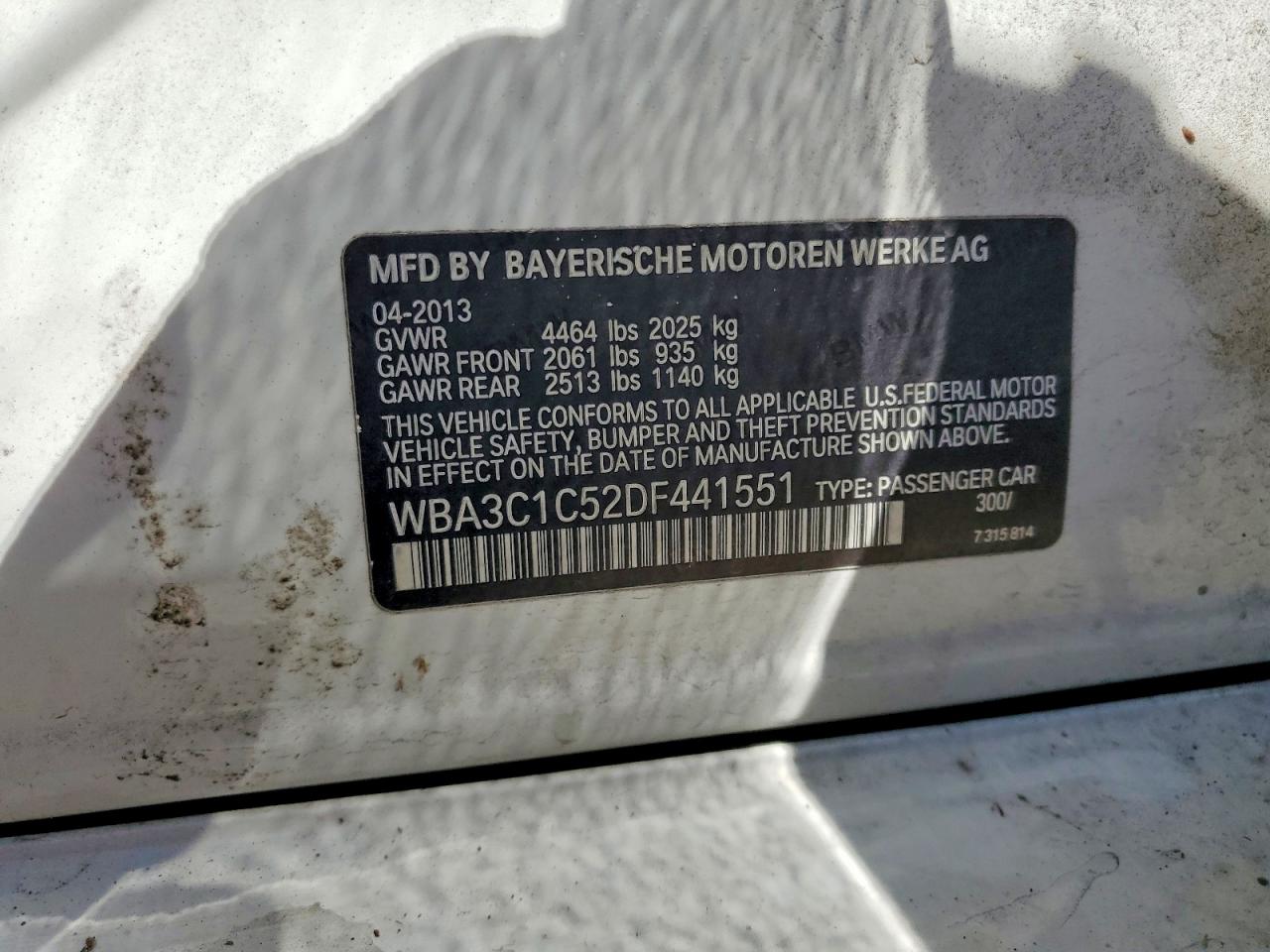 2013 Bmw 328 I Sulev White vin: WBA3C1C52DF441551