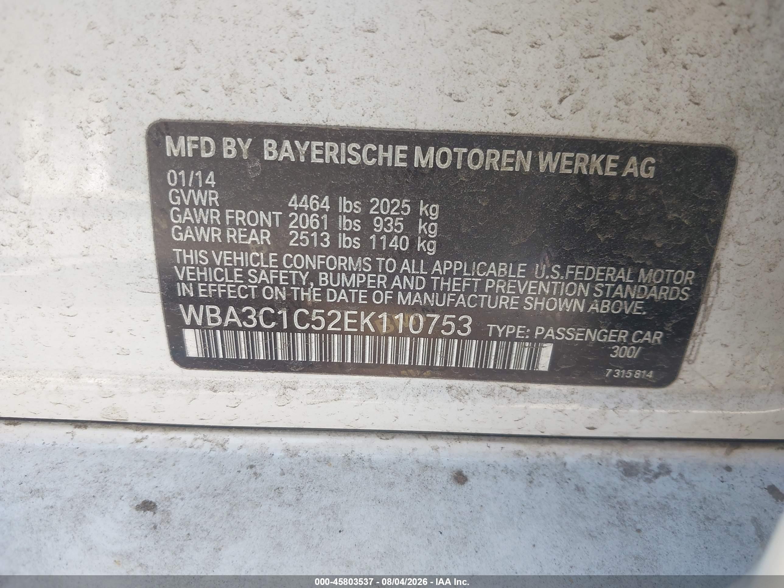 2014 Bmw 328i   White vin: WBA3C1C52EK110753