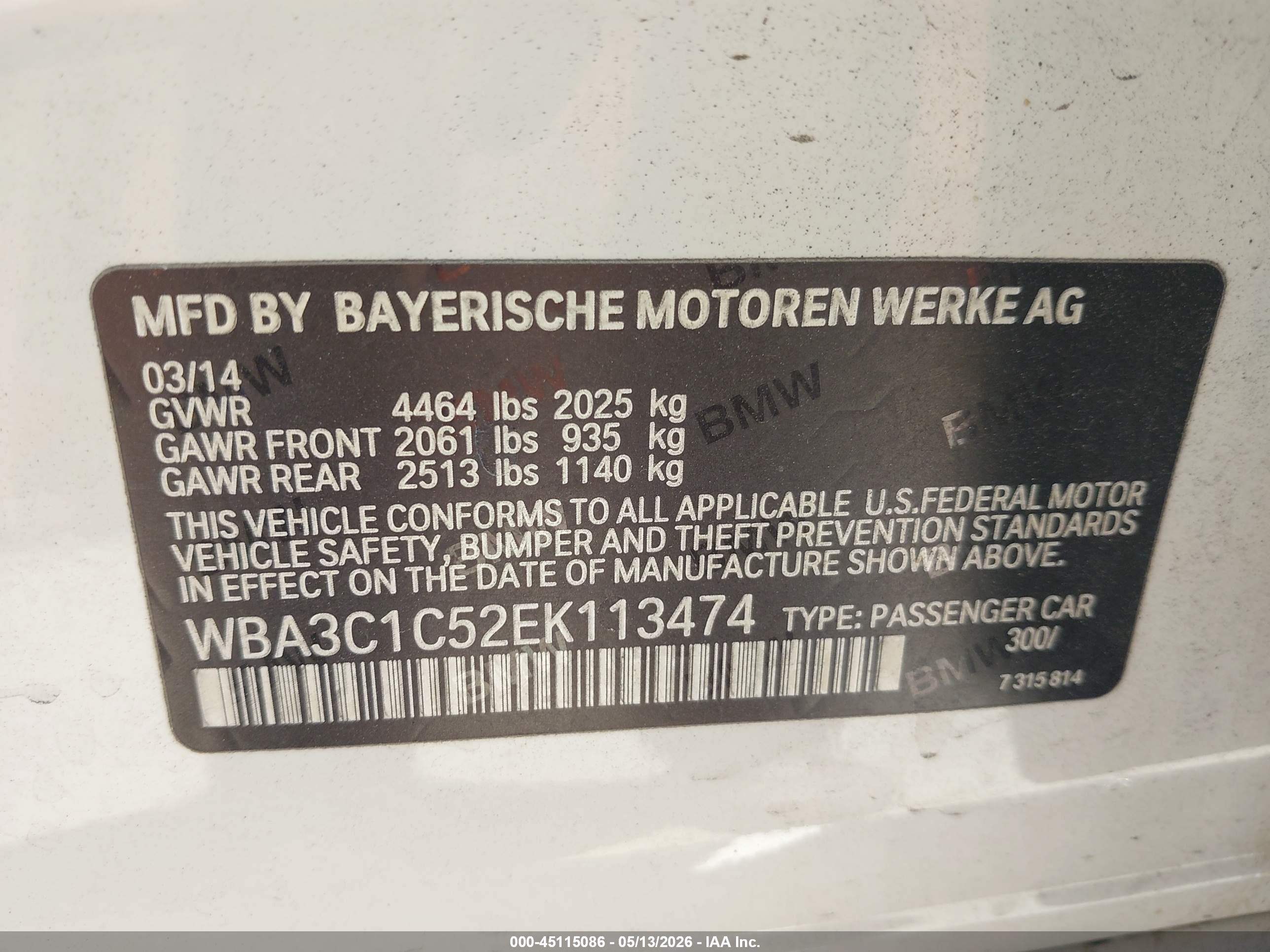 2014 Bmw 328i White vin: WBA3C1C52EK113474