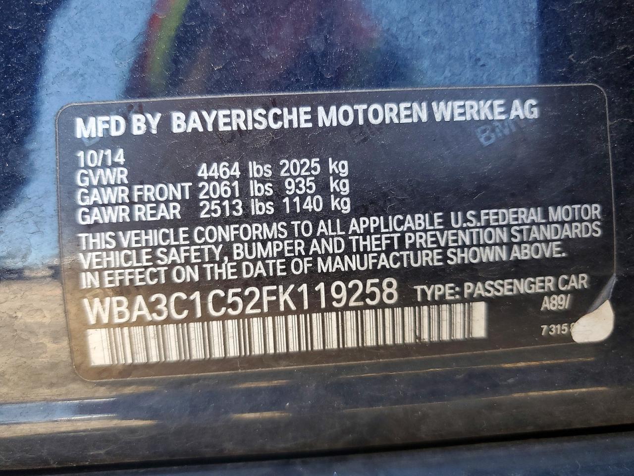 2015 Bmw 328 I Sulev Blue vin: WBA3C1C52FK119258
