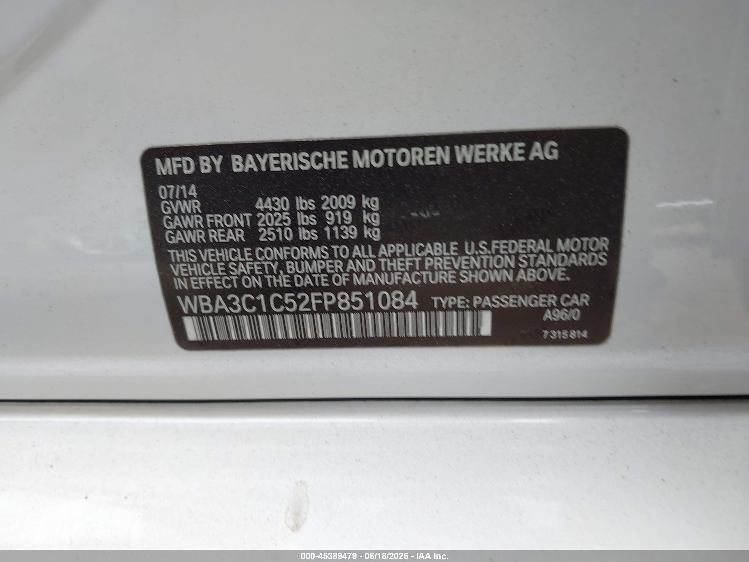 2015 Bmw 328i   White vin: WBA3C1C52FP851084