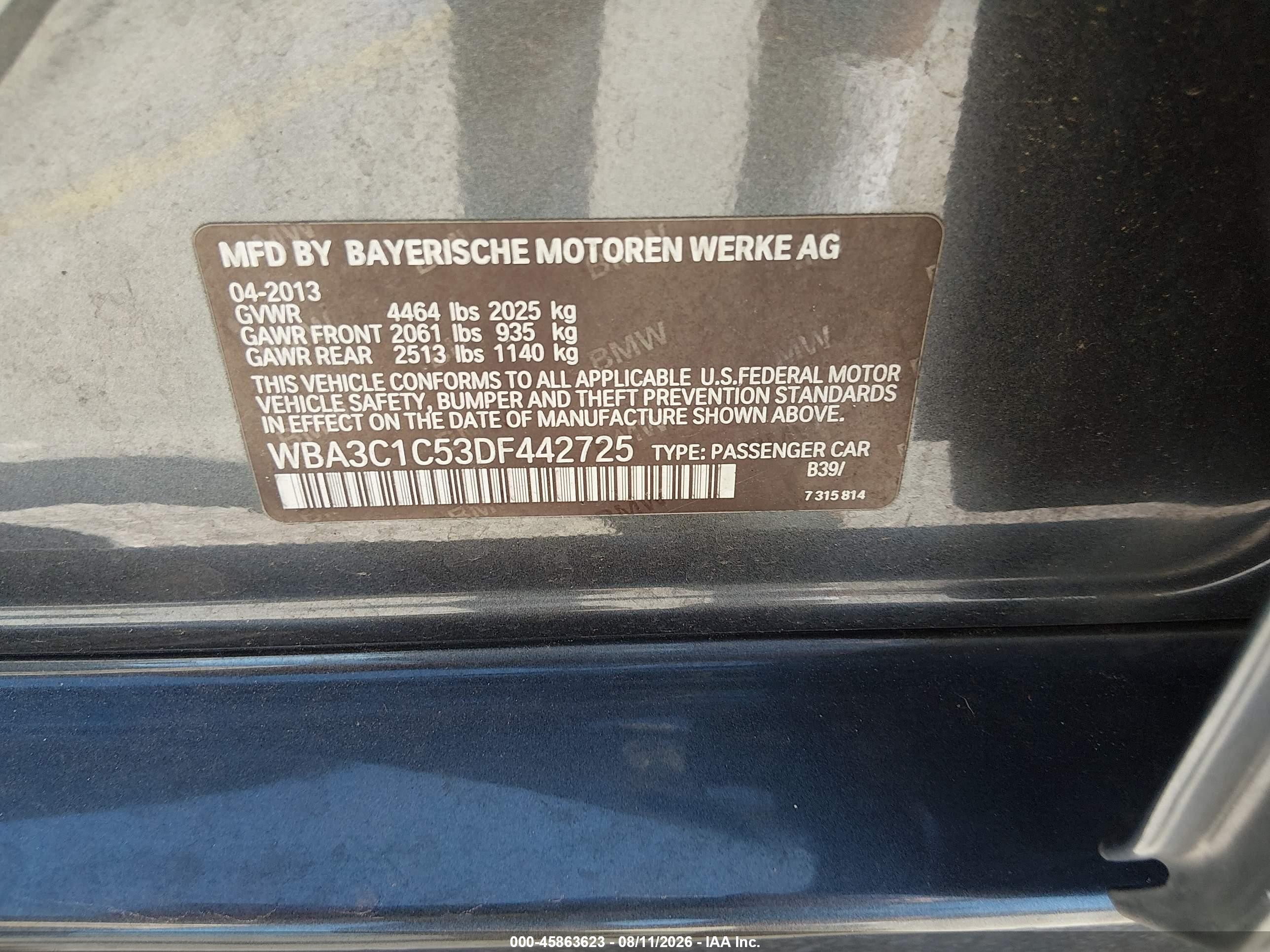 2013 Bmw 328i   Gray vin: WBA3C1C53DF442725