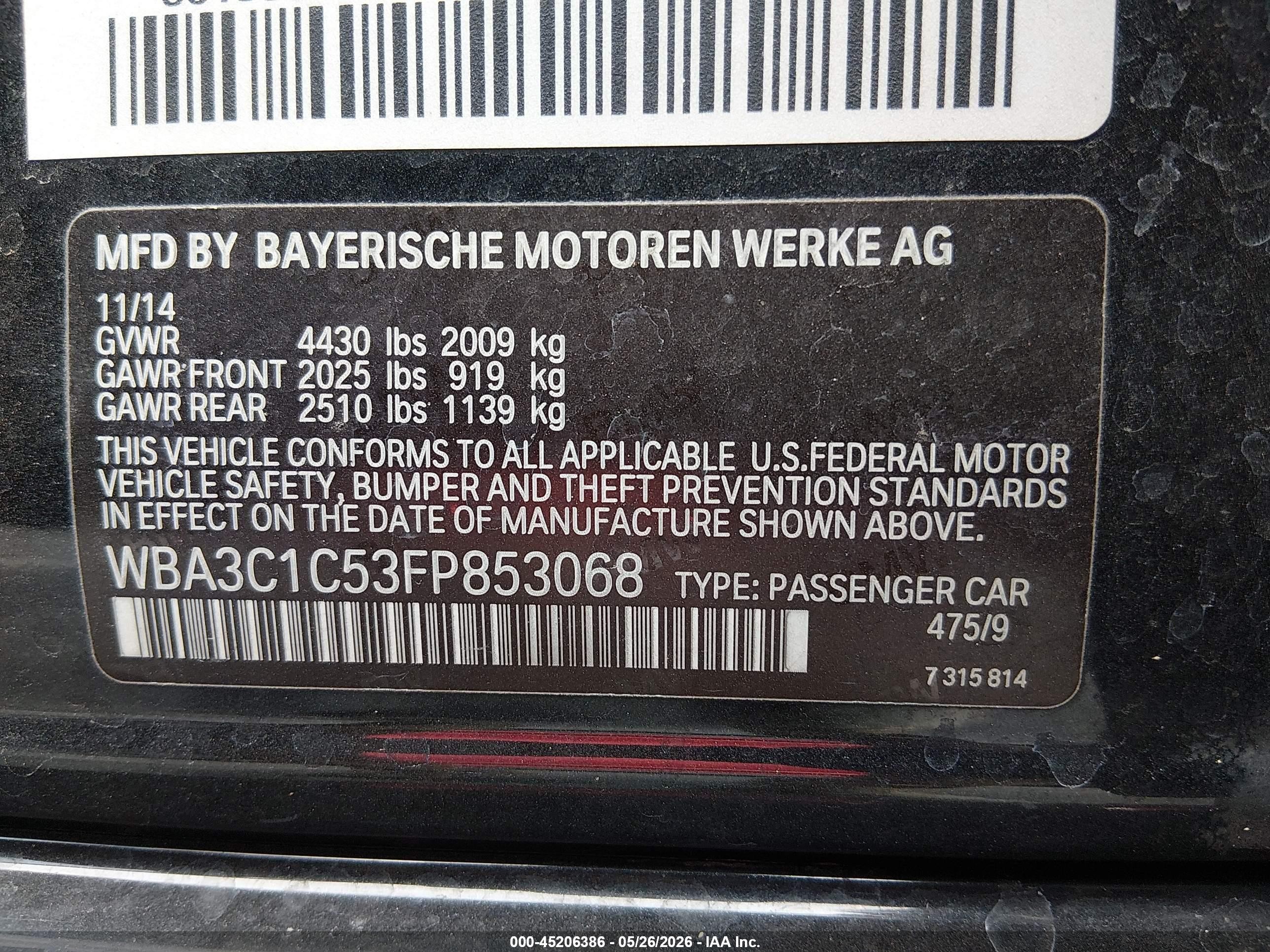 2015 Bmw 328i   Black vin: WBA3C1C53FP853068