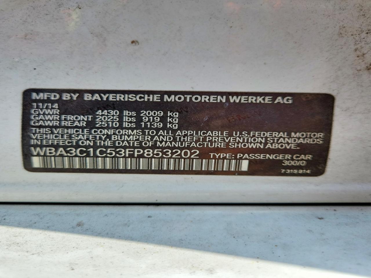 2015 Bmw 328 I Sulev White vin: WBA3C1C53FP853202