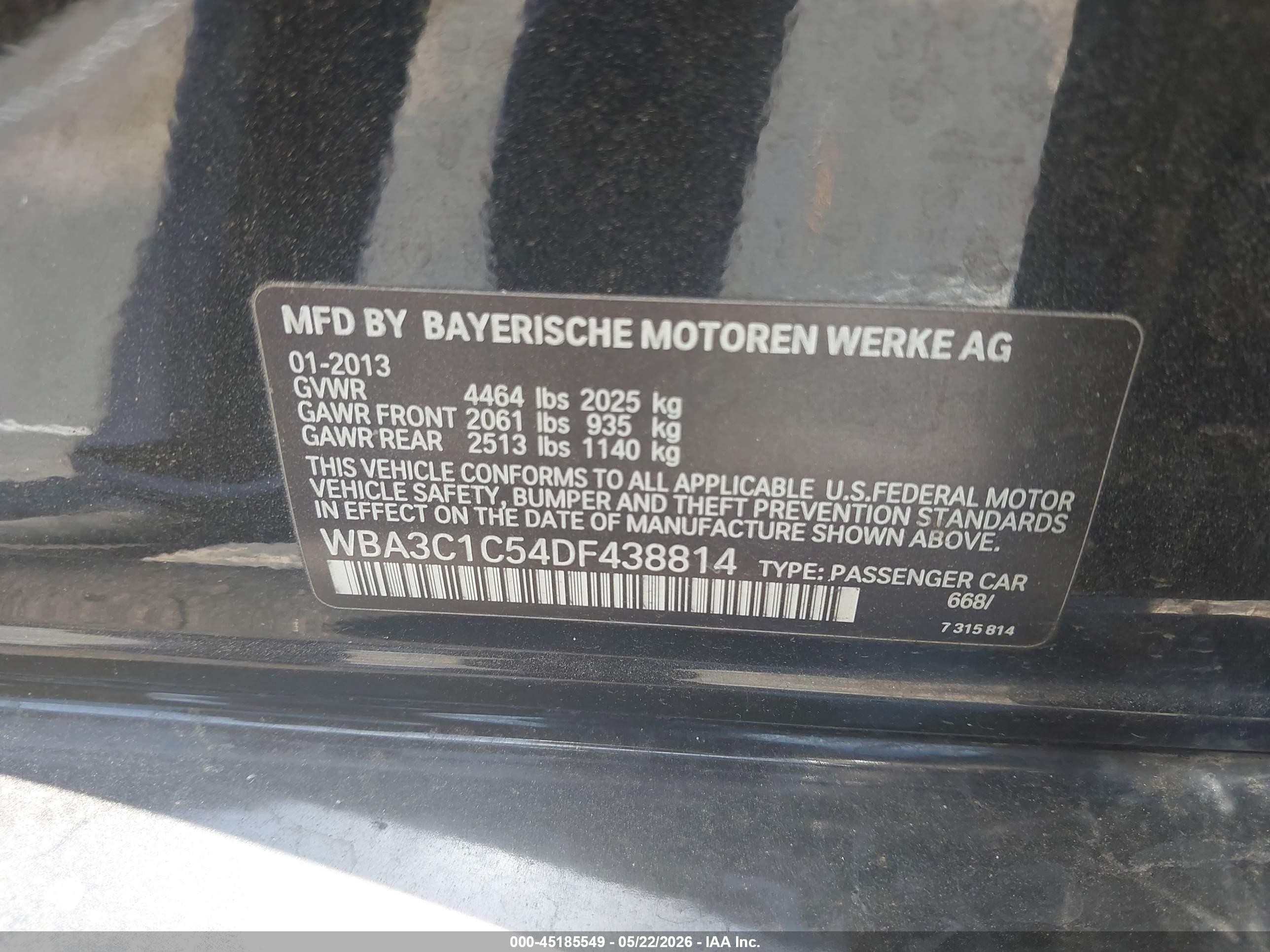 2013 Bmw 328i   Black vin: WBA3C1C54DF438814