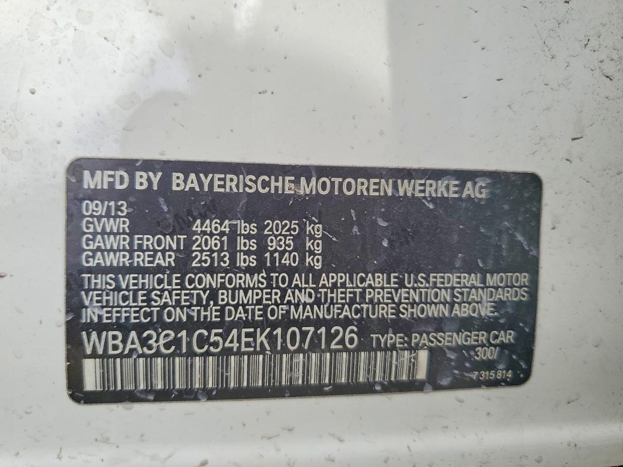 2014 Bmw 328 I Sulev White vin: WBA3C1C54EK107126