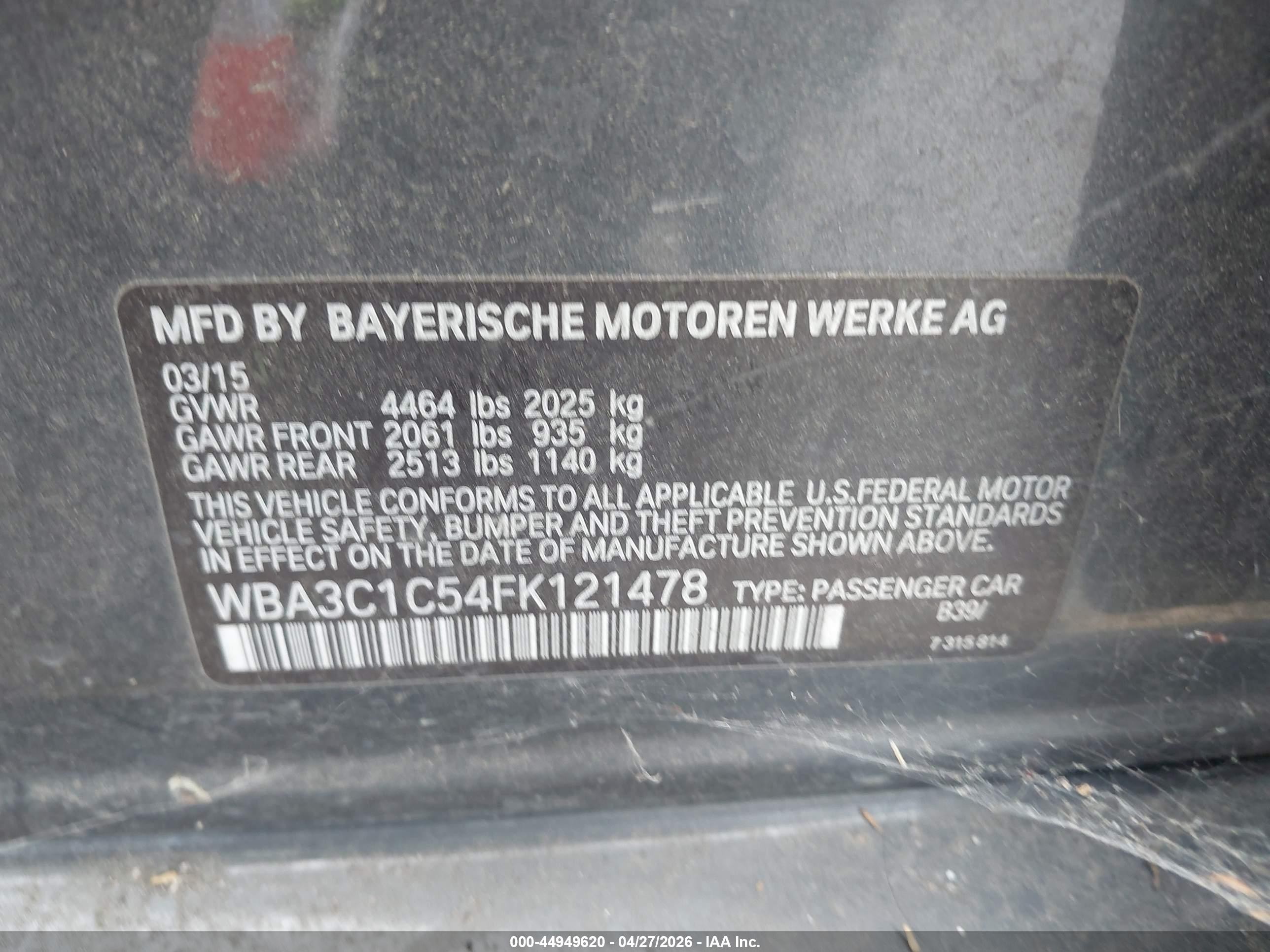 2015 Bmw 328i   Gray vin: WBA3C1C54FK121478