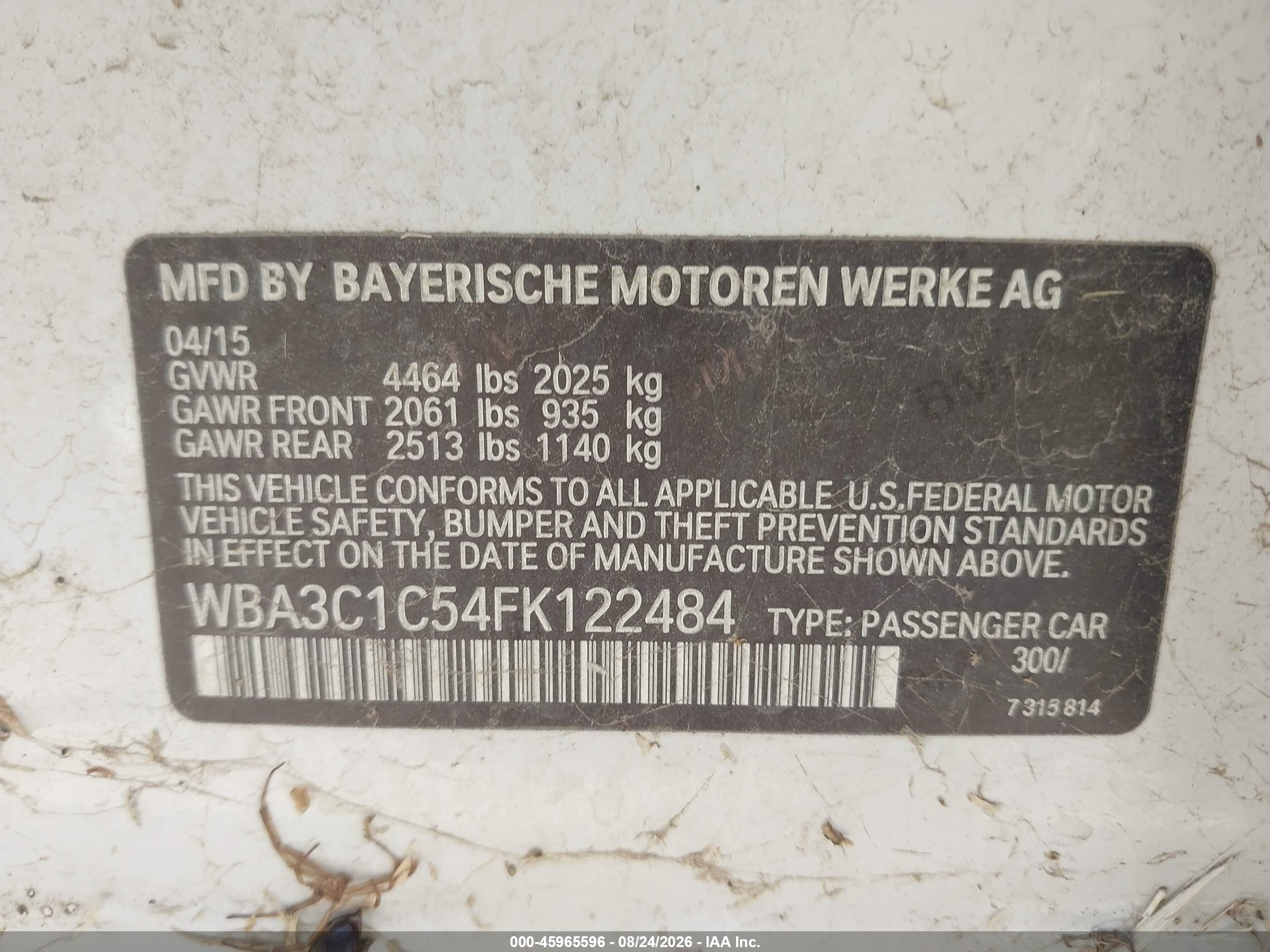 2015 Bmw 328i   White vin: WBA3C1C54FK122484