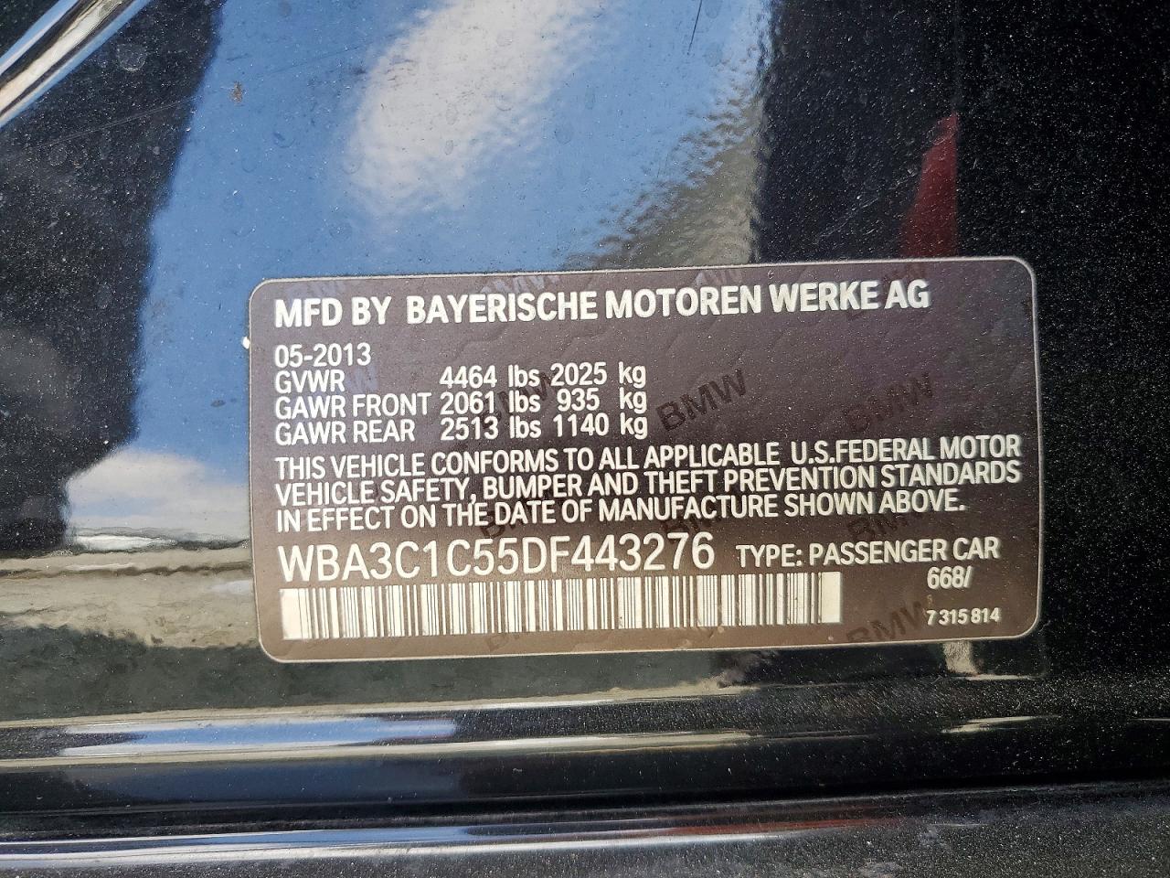 2013 Bmw 328 I Sulev Black vin: WBA3C1C55DF443276