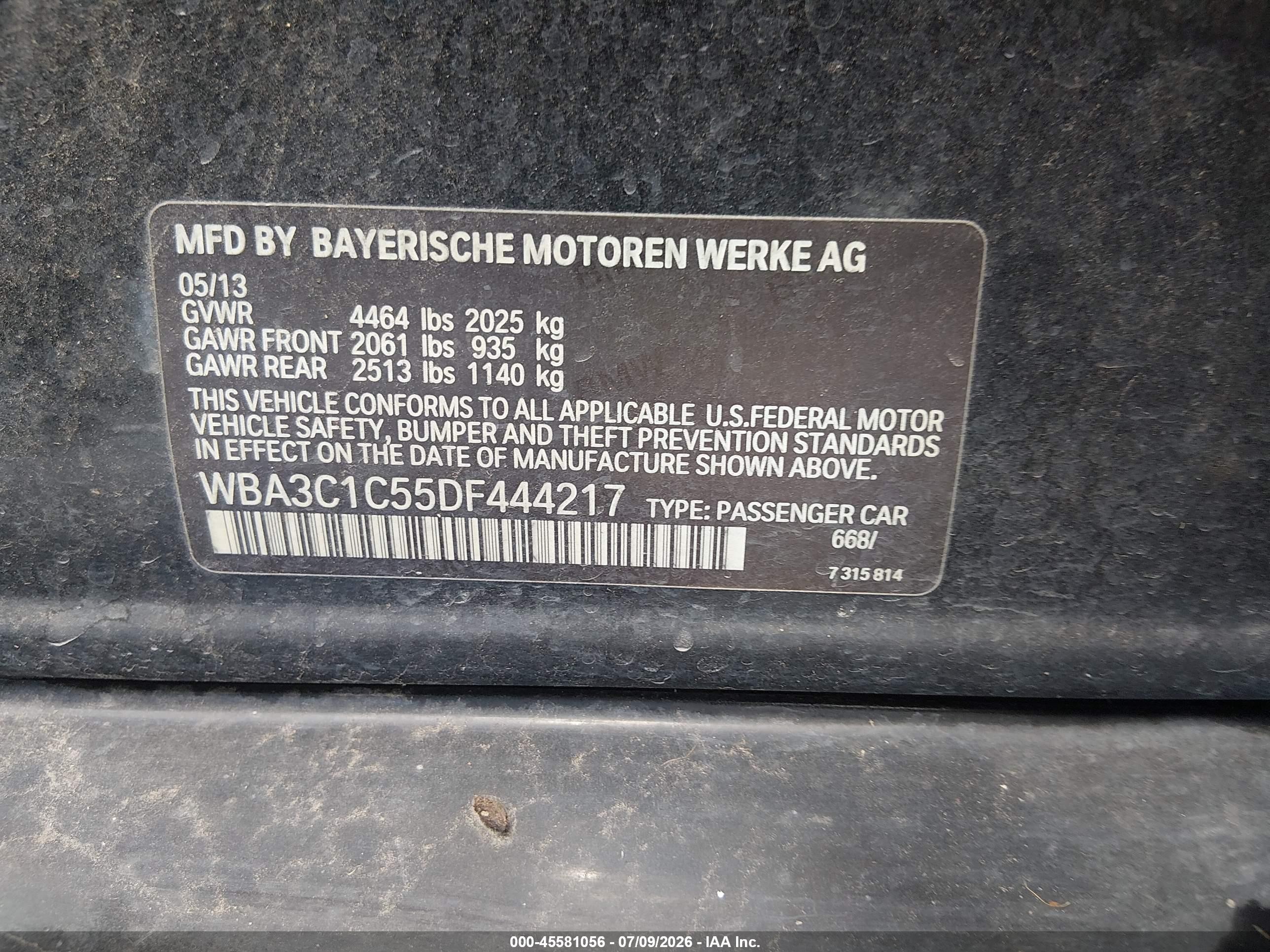 2013 Bmw 328i   Черный vin: WBA3C1C55DF444217