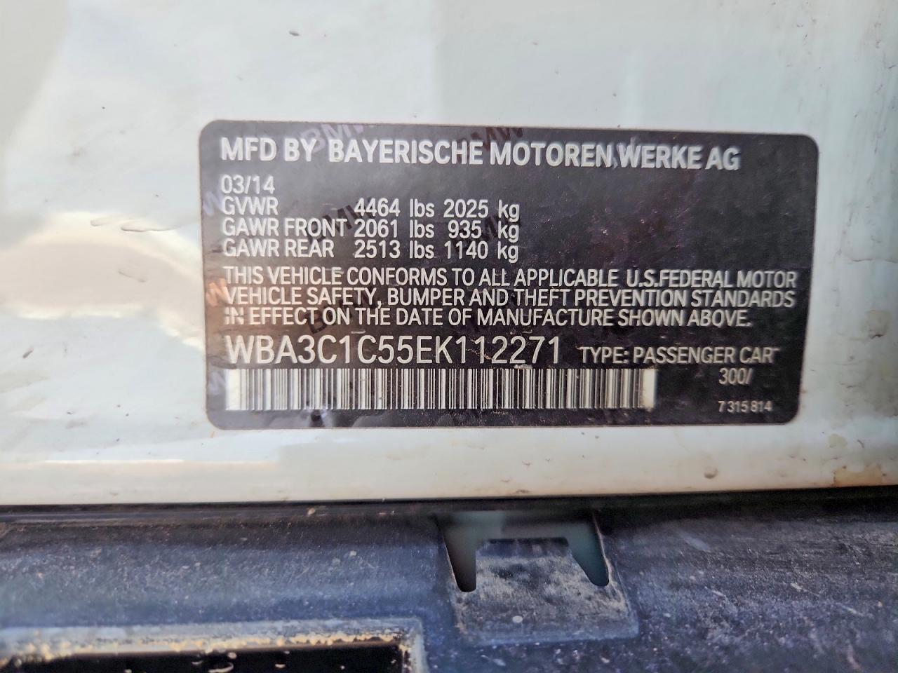 2014 Bmw 328 I Sulev White vin: WBA3C1C55EK112271