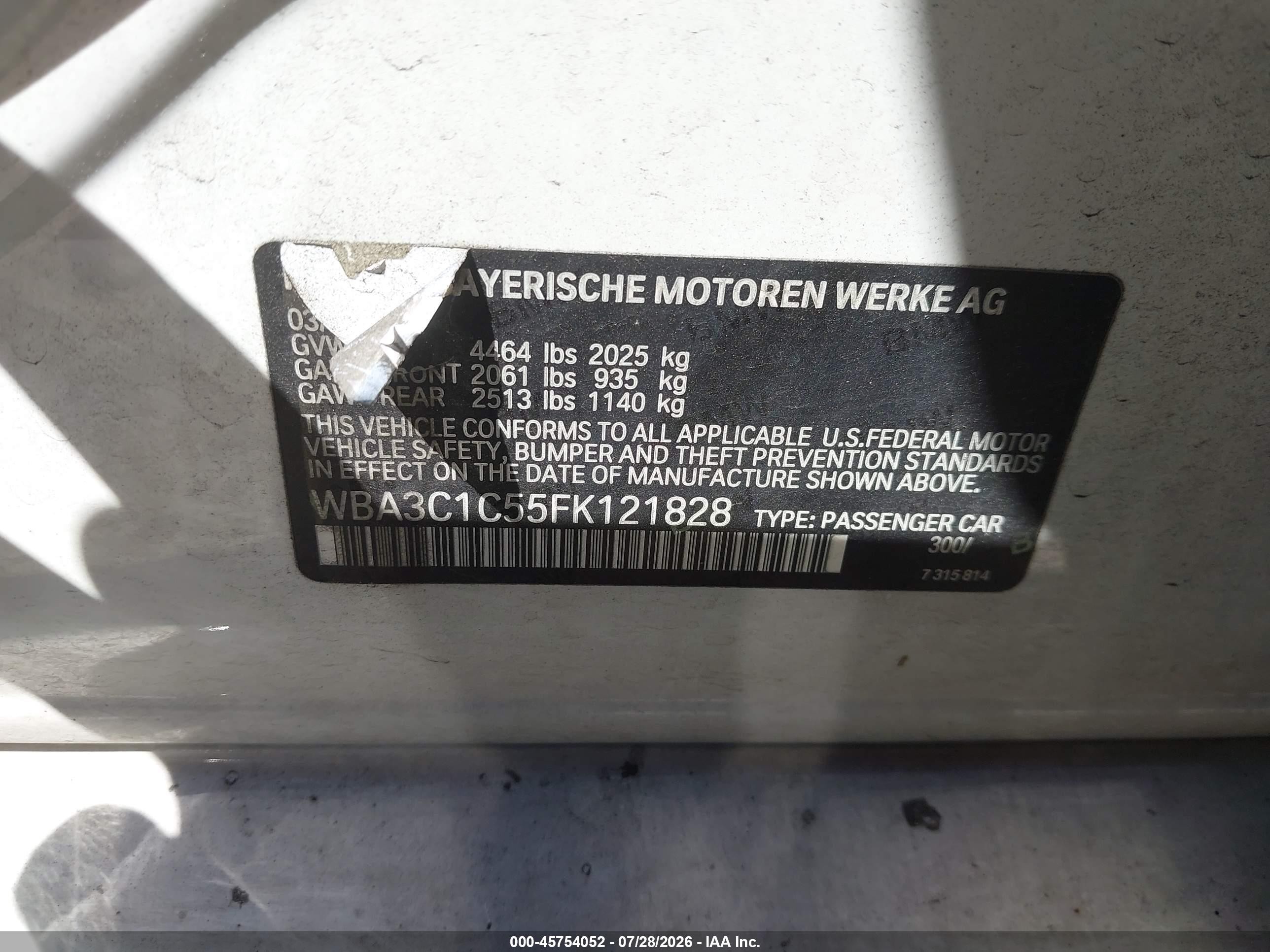 2015 Bmw 328i   White vin: WBA3C1C55FK121828