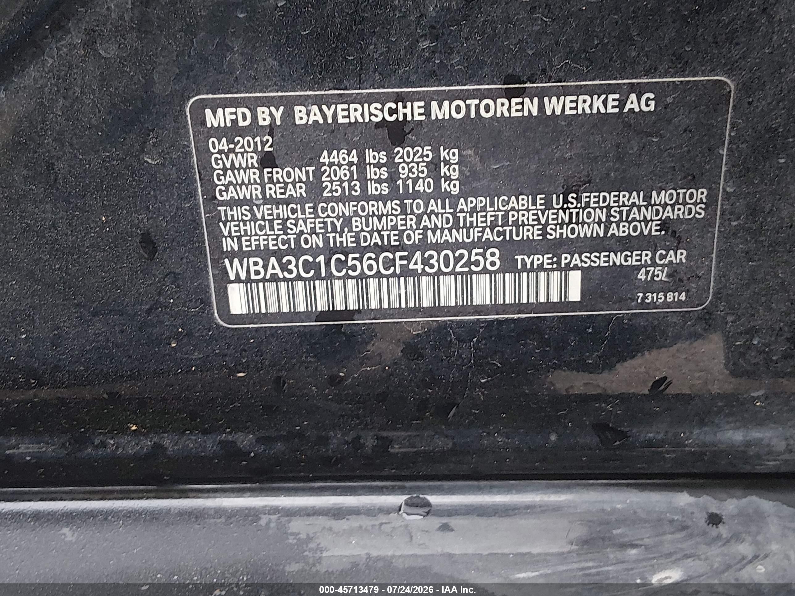 2012 Bmw 328i   Black vin: WBA3C1C56CF430258