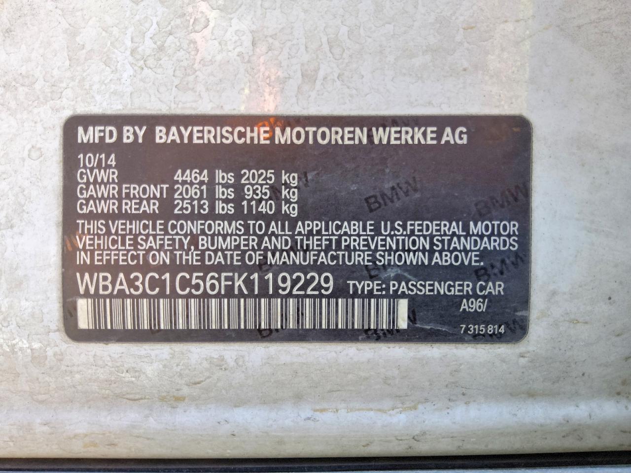 2015 Bmw 328 I Sulev White vin: WBA3C1C56FK119229