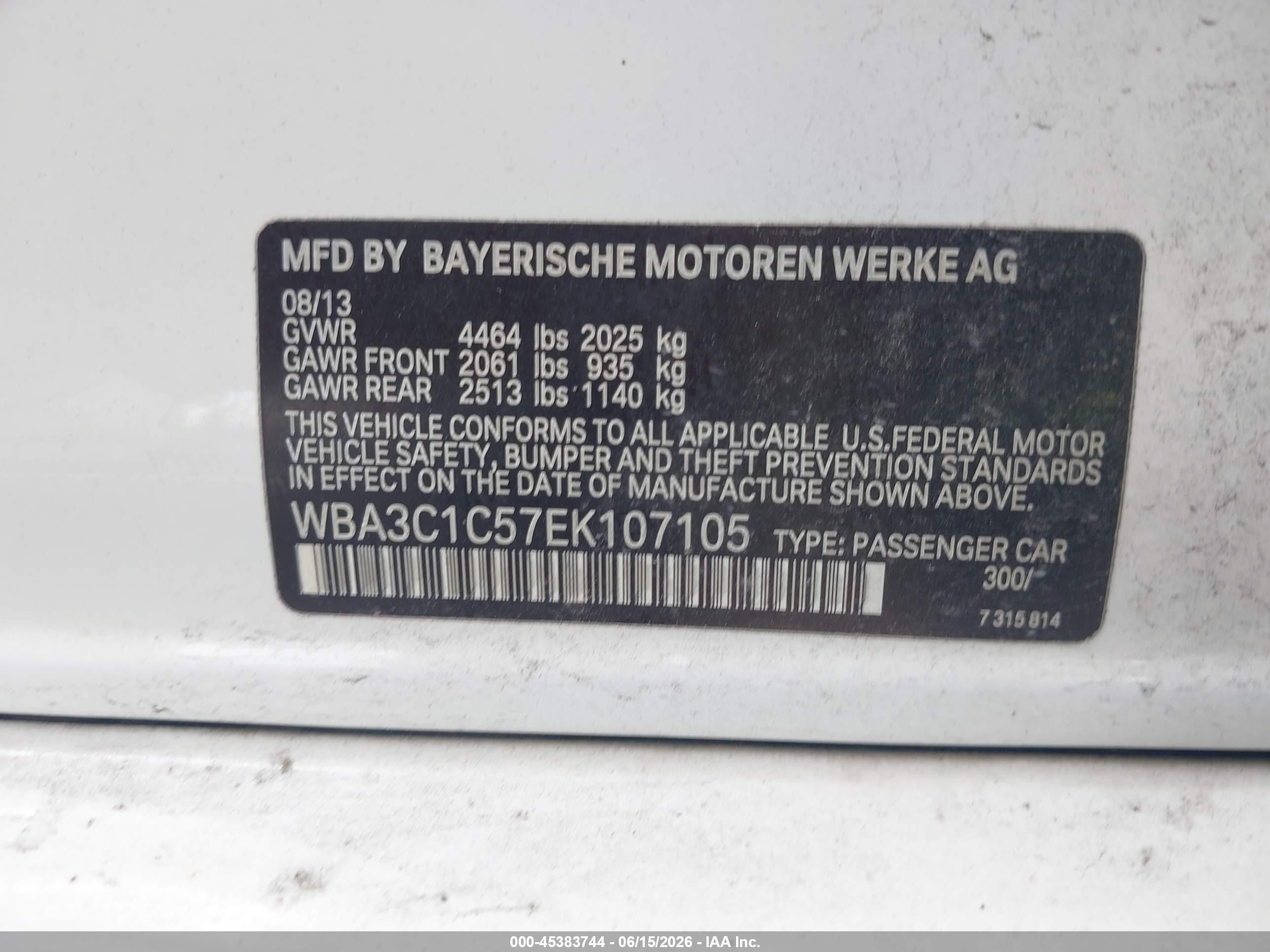 2014 Bmw 328i Белый vin: WBA3C1C57EK107105
