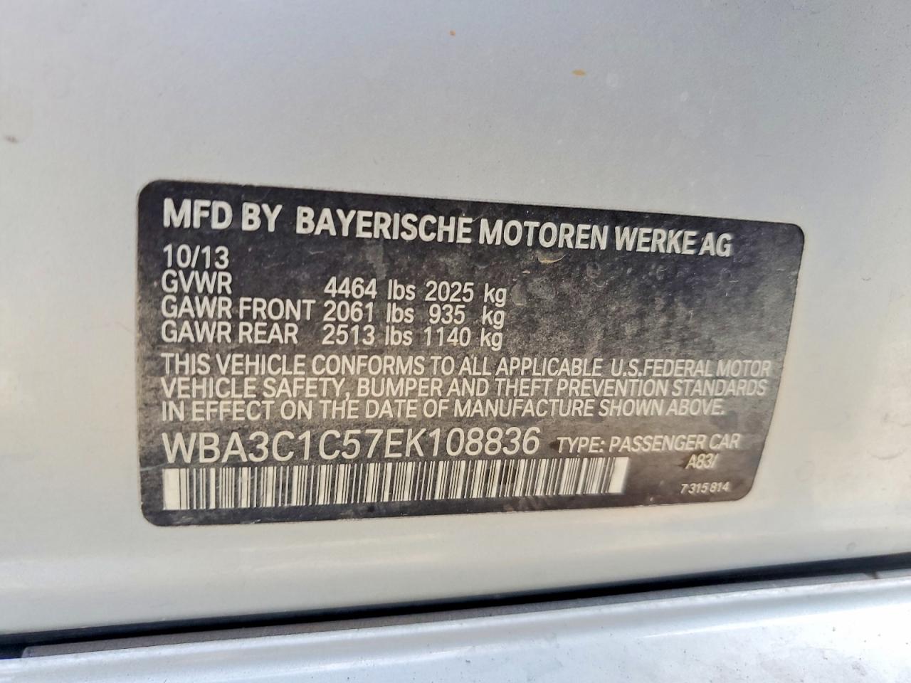 2014 Bmw 328 I Sulev Silver vin: WBA3C1C57EK108836