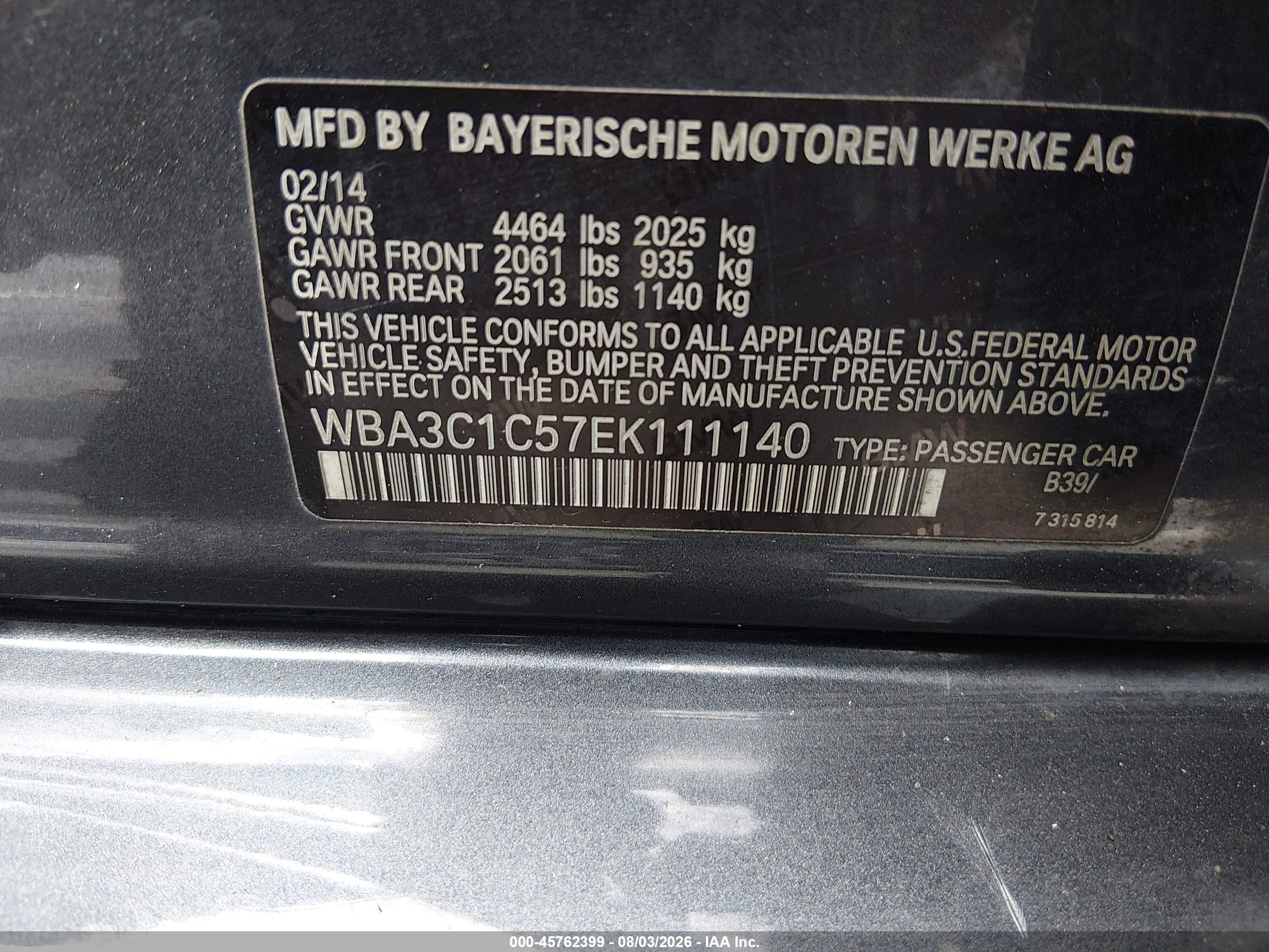 2014 Bmw 328i   Gray vin: WBA3C1C57EK111140