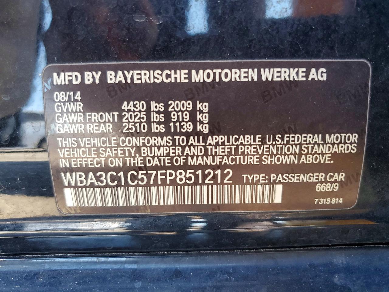 2015 Bmw 328 I Sulev Black vin: WBA3C1C57FP851212