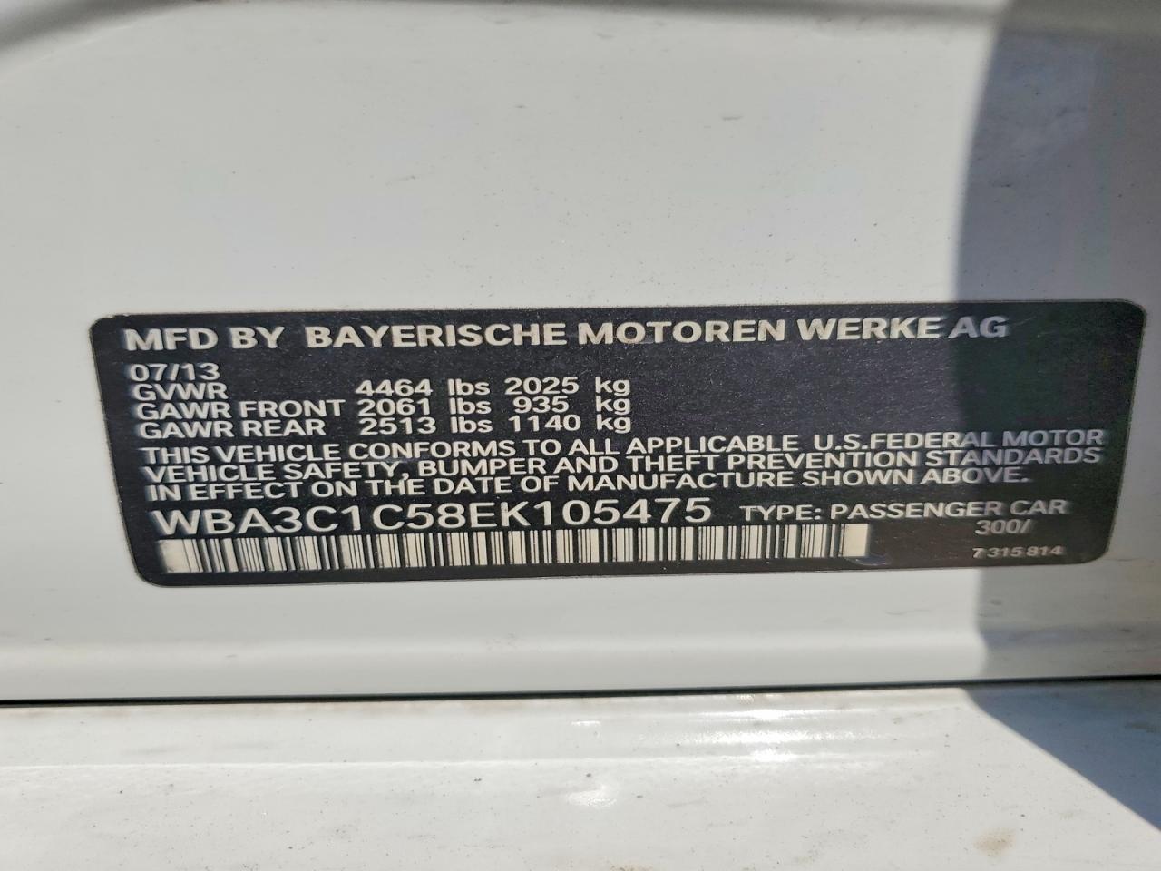 2014 Bmw 328 I Sulev White vin: WBA3C1C58EK105475
