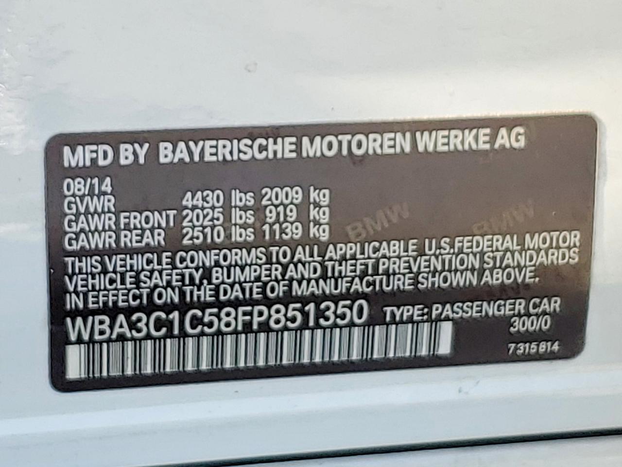 2015 Bmw 328 I Sulev White vin: WBA3C1C58FP851350