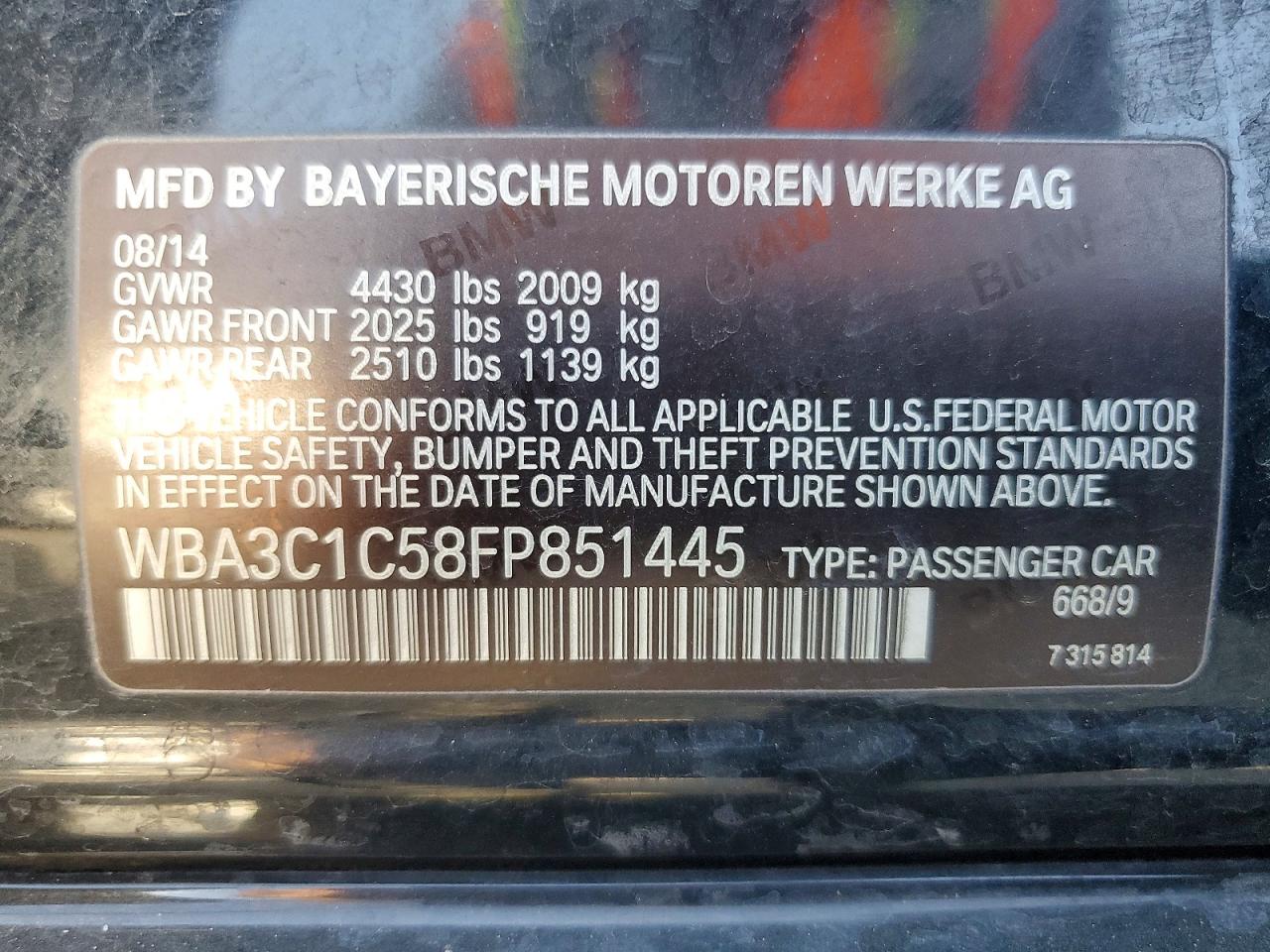 2015 Bmw 328 I Sulev Black vin: WBA3C1C58FP851445