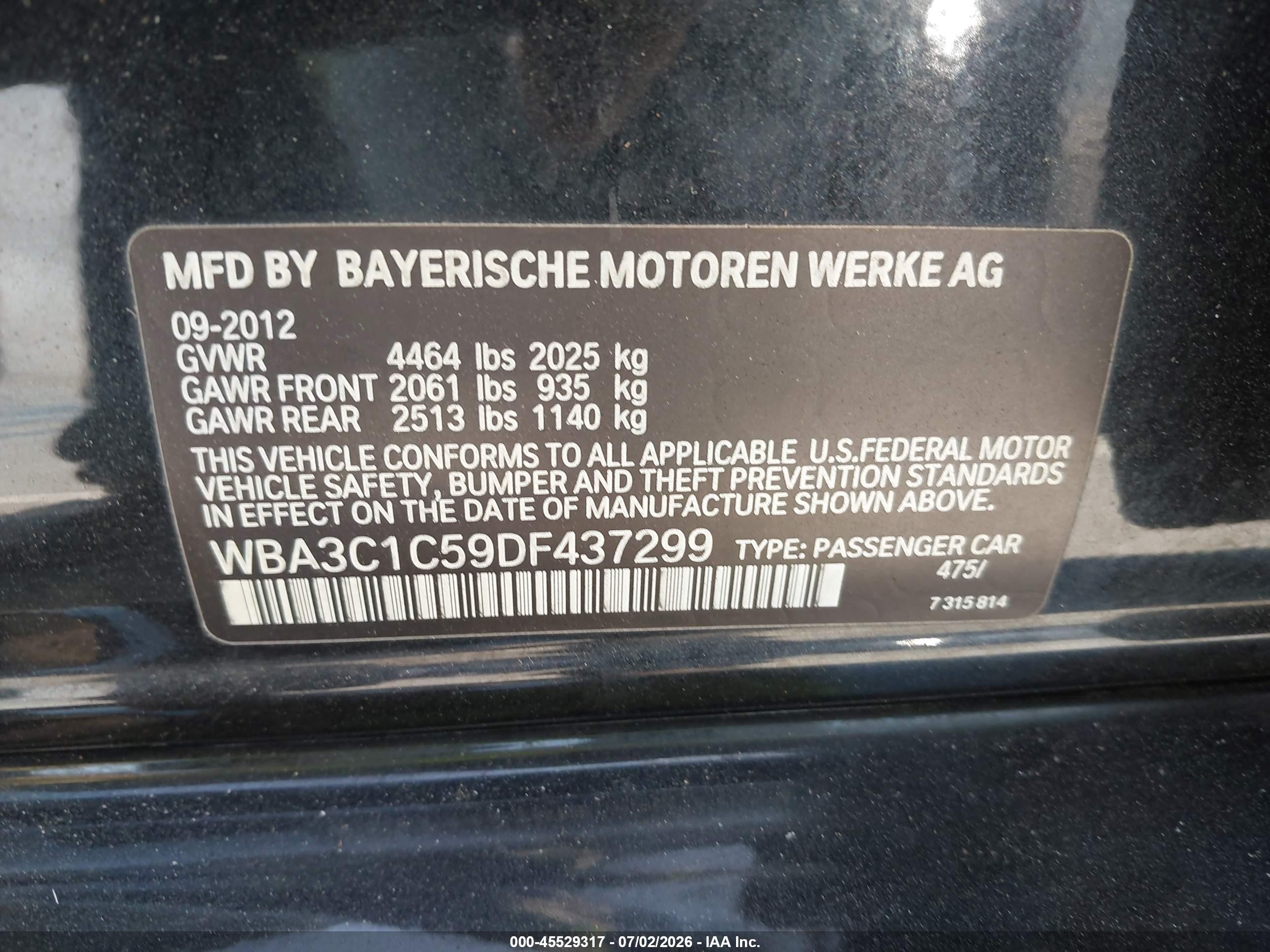 2013 Bmw 328i   Black vin: WBA3C1C59DF437299