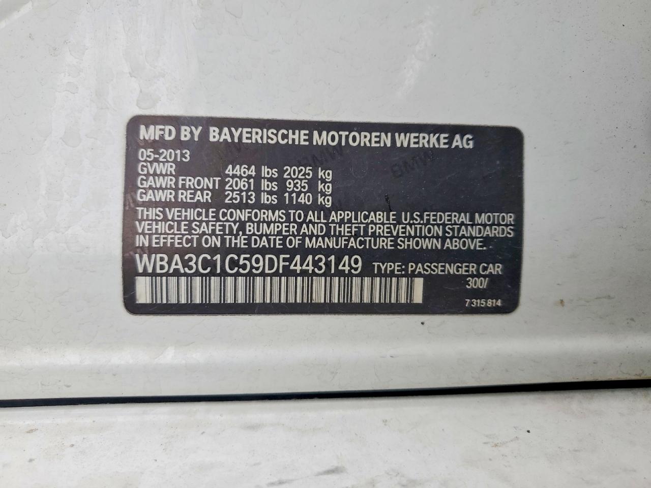 2013 Bmw 328 I Sulev White vin: WBA3C1C59DF443149