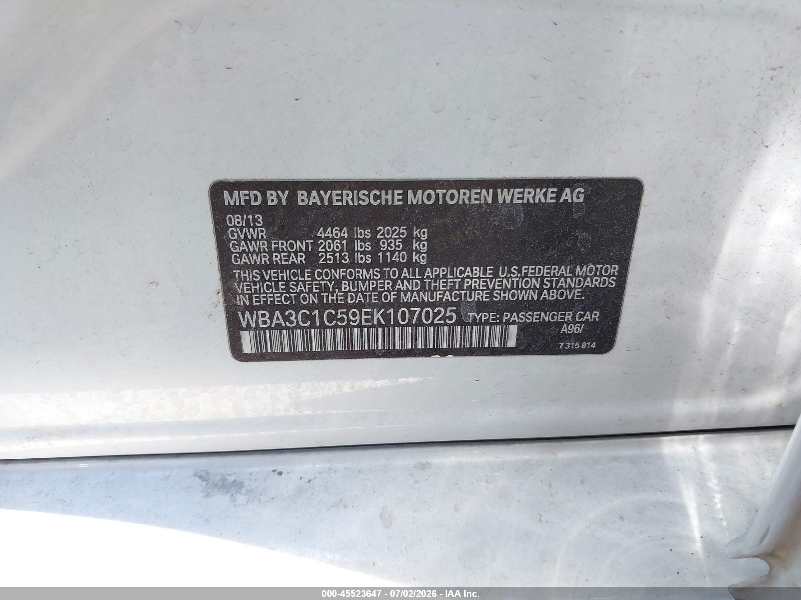 2014 Bmw 328i   White vin: WBA3C1C59EK107025