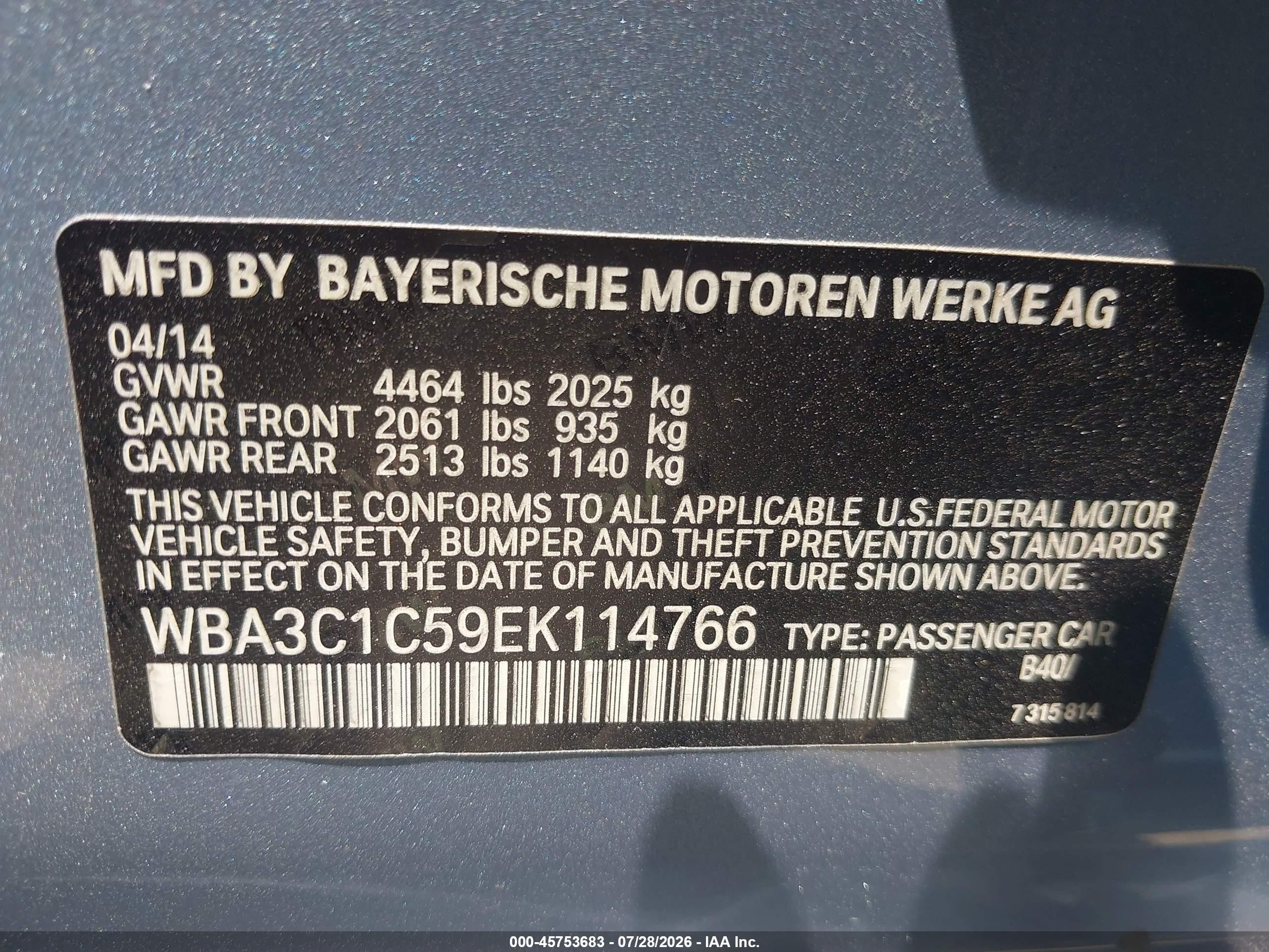 2014 Bmw 328i   Turquoise vin: WBA3C1C59EK114766