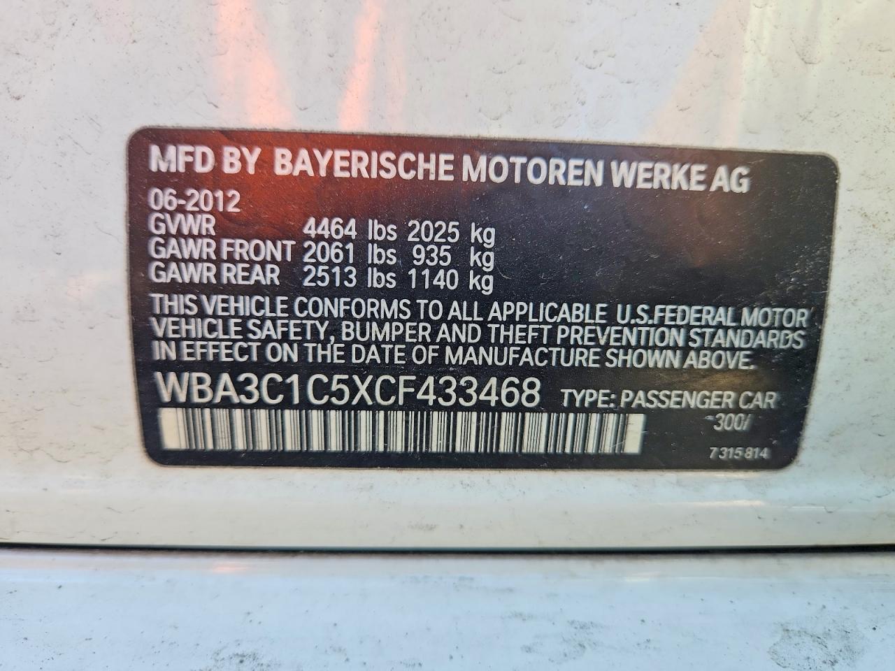 2012 Bmw 328 I Sulev White vin: WBA3C1C5XCF433468