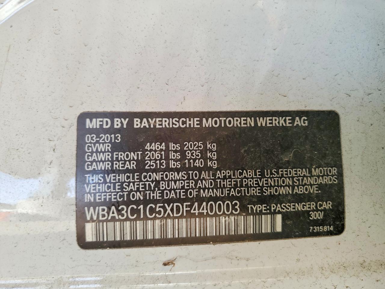 2013 Bmw 328 I Sulev White vin: WBA3C1C5XDF440003