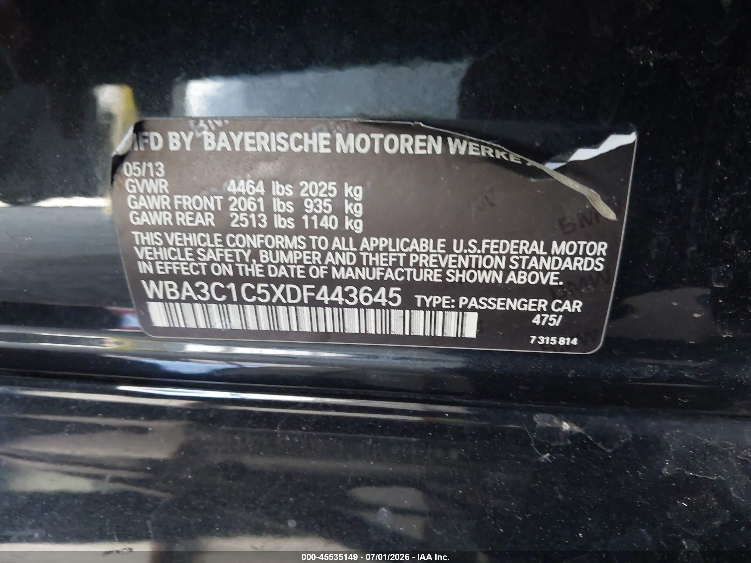2013 Bmw 328i Black vin: WBA3C1C5XDF443645