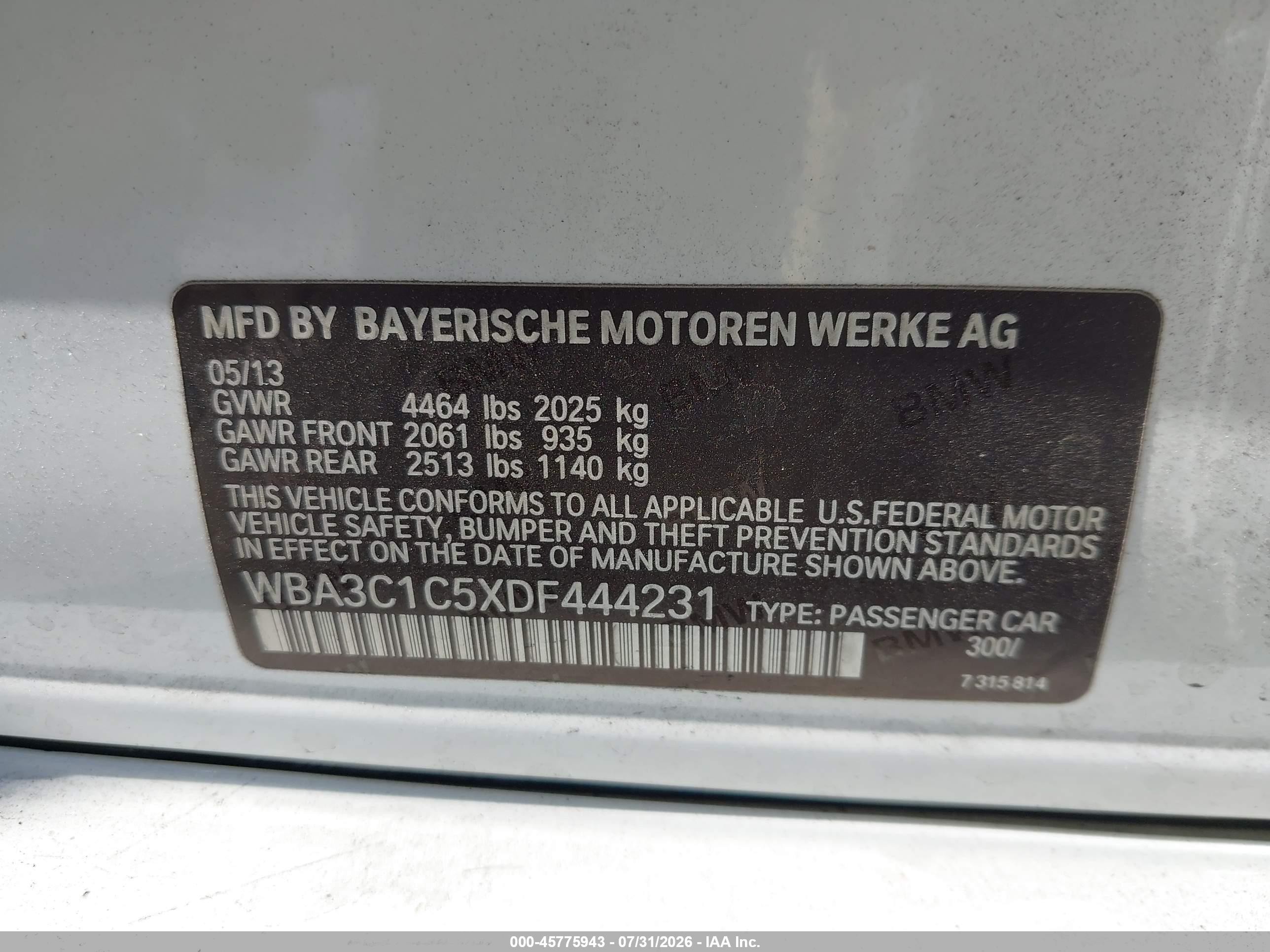 2013 Bmw 328i   White vin: WBA3C1C5XDF444231