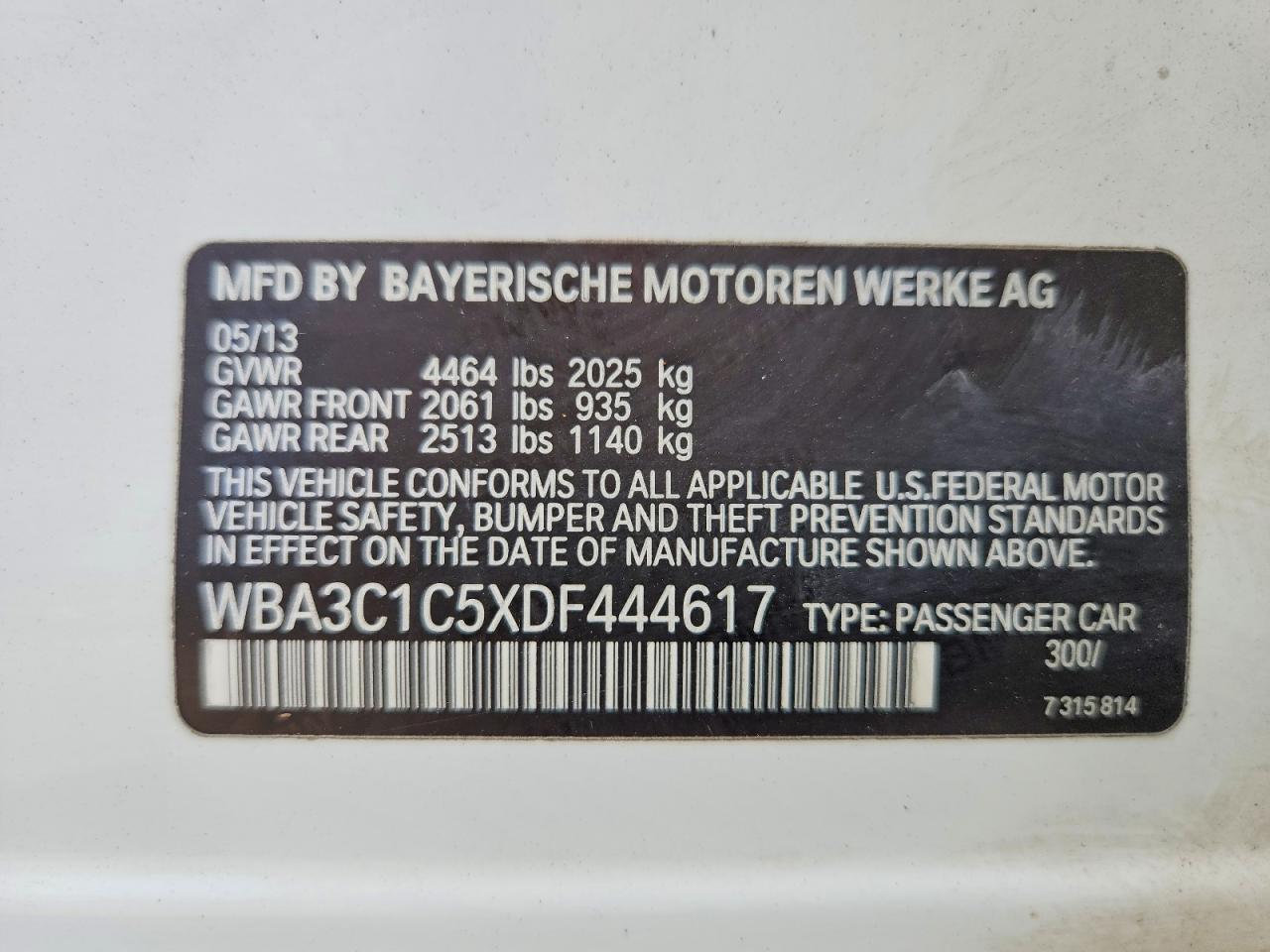 2013 Bmw 328 I Sulev White vin: WBA3C1C5XDF444617