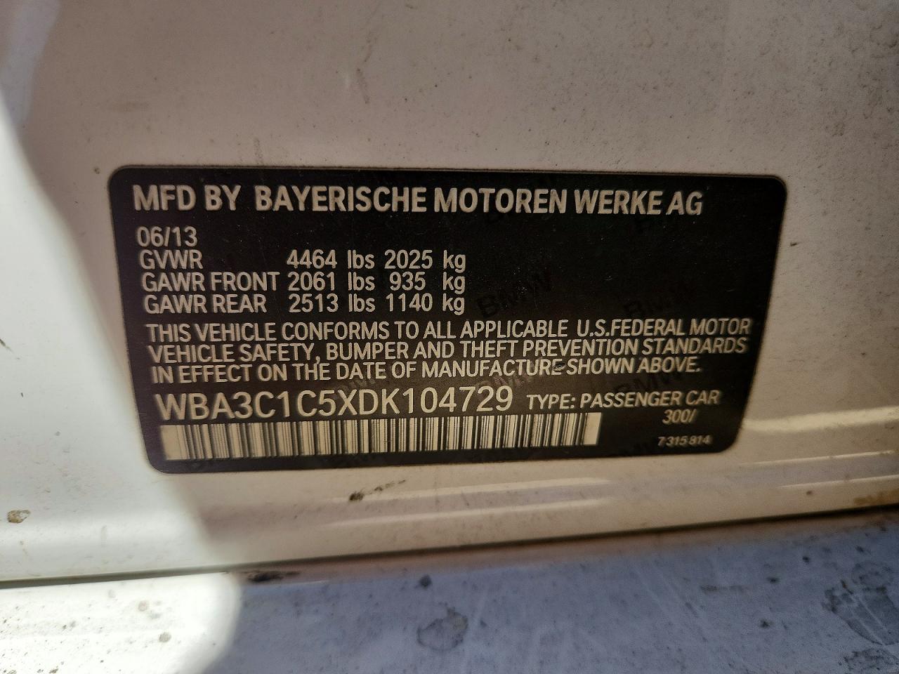 2013 Bmw 328 I Sulev Белый vin: WBA3C1C5XDK104729