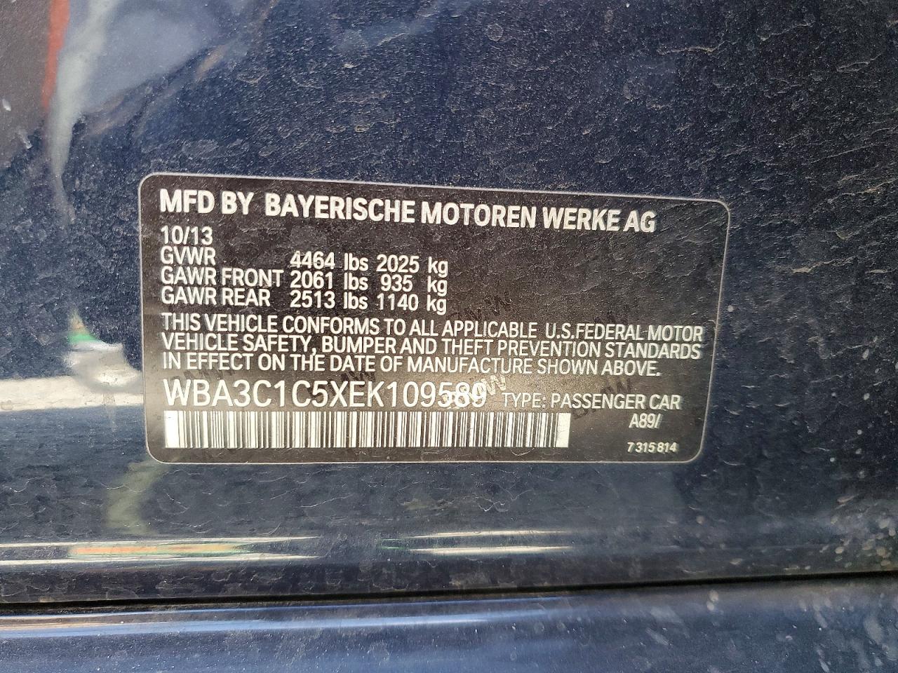 2014 Bmw 328 I Sulev Blue vin: WBA3C1C5XEK109589