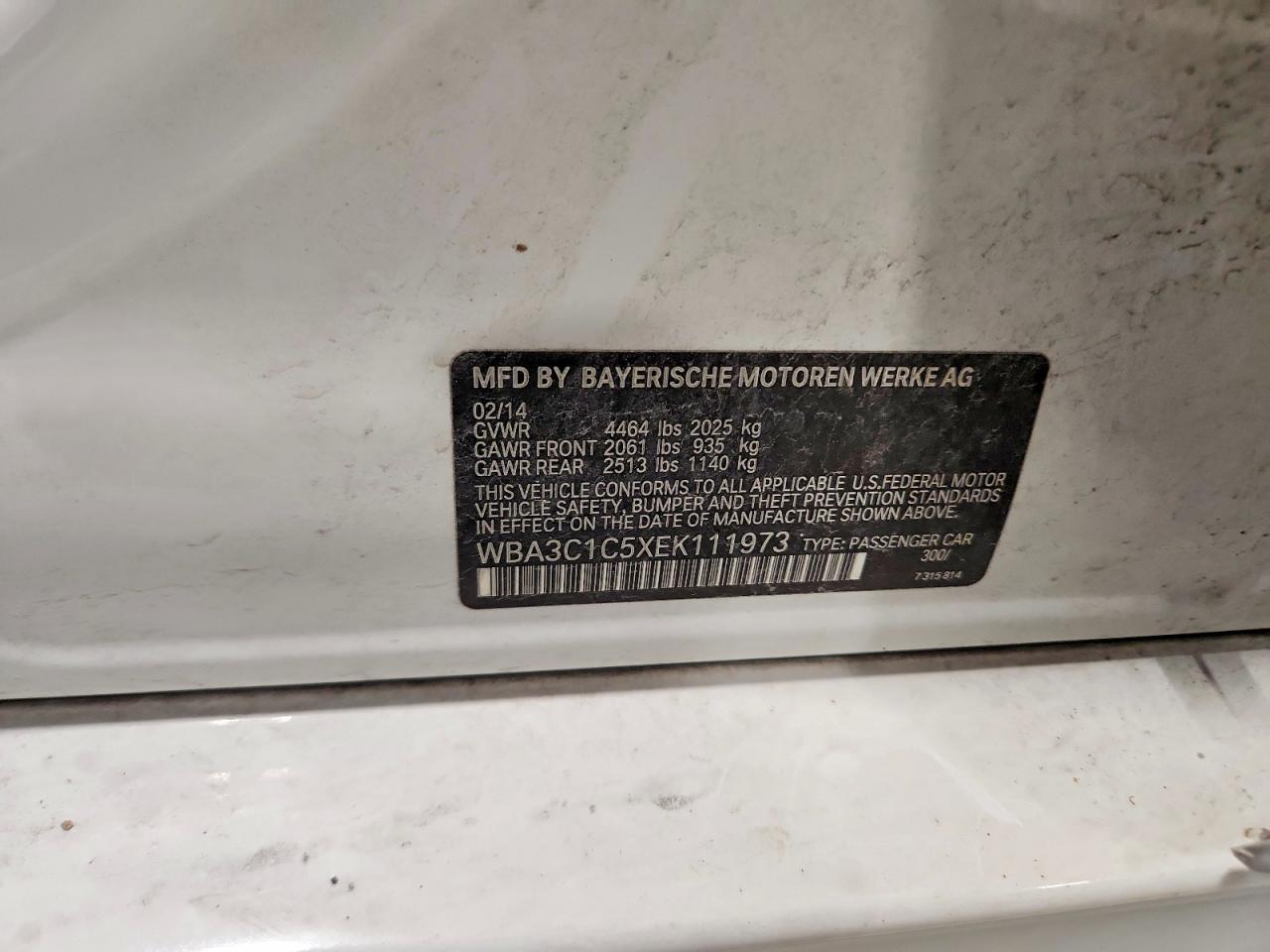 2014 Bmw 328 I Sulev White vin: WBA3C1C5XEK111973