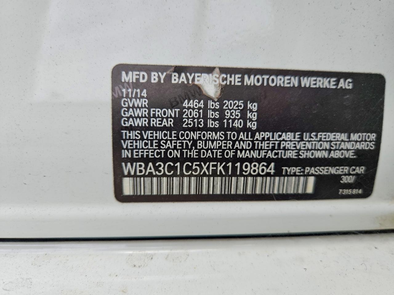 2015 Bmw 328 I Sulev White vin: WBA3C1C5XFK119864