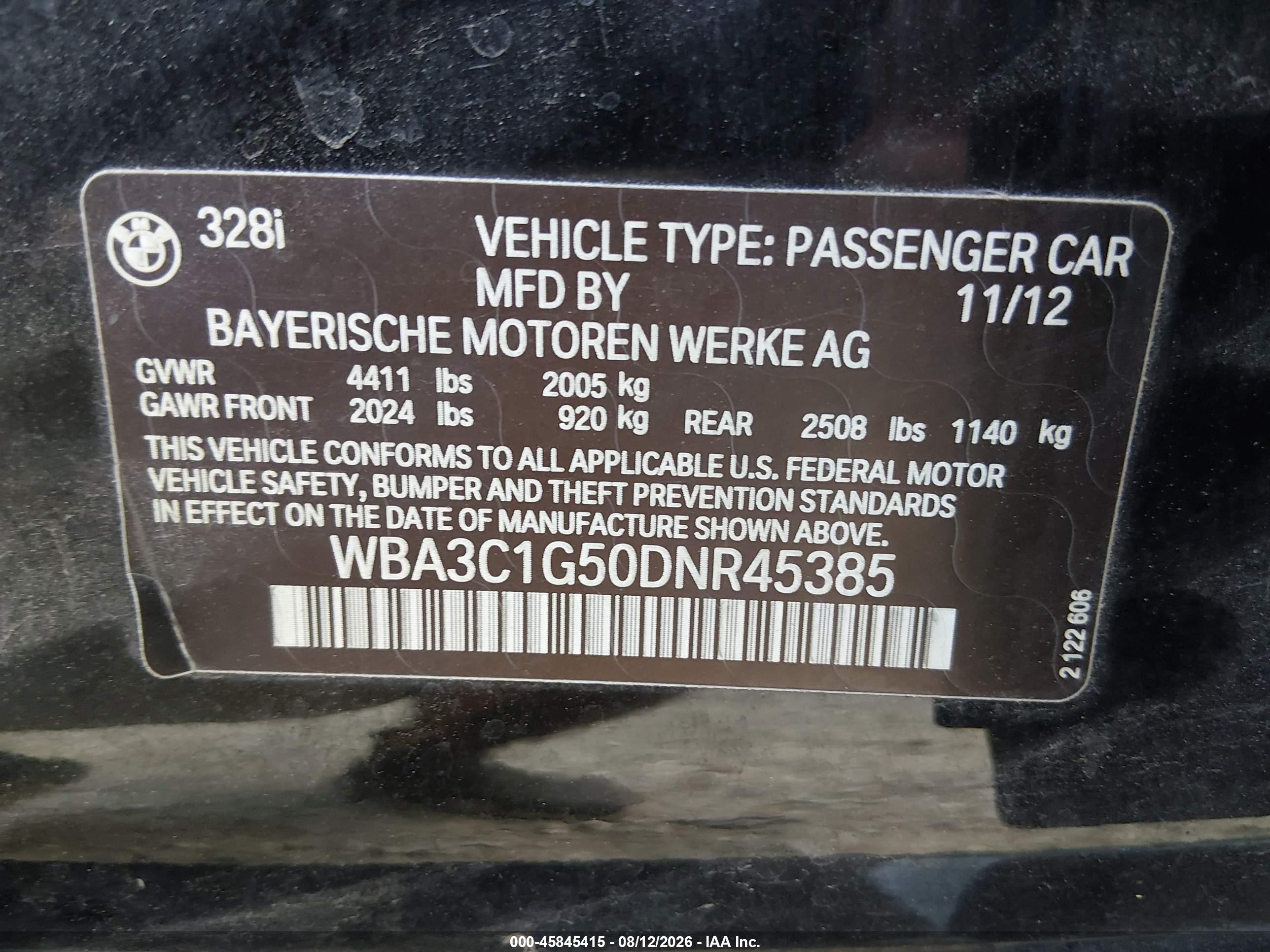 2013 Bmw 328i   Black vin: WBA3C1G50DNR45385