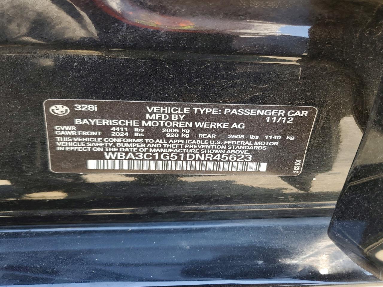 2013 Bmw 328 I Sulev Black vin: WBA3C1G51DNR45623